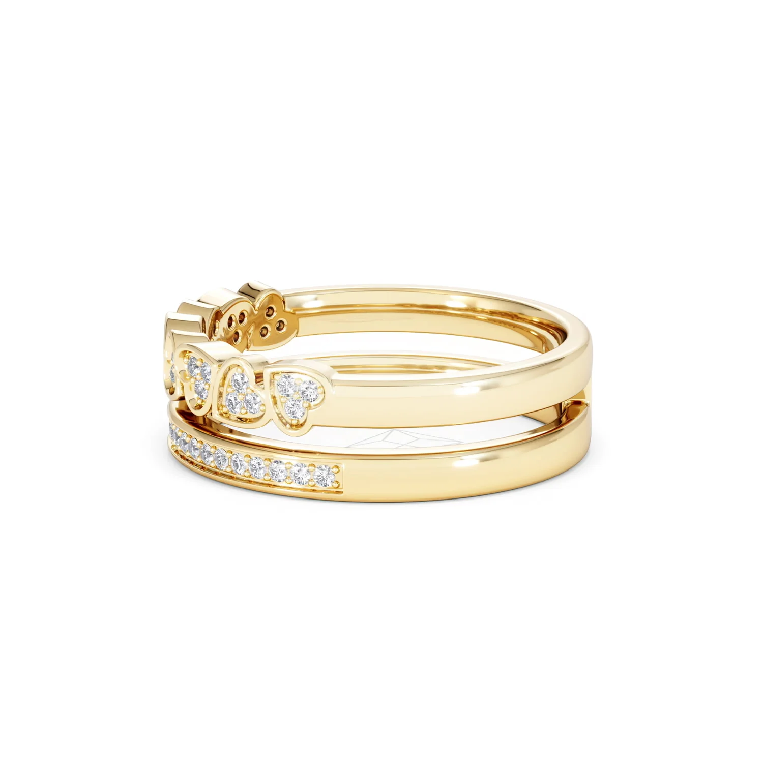 Double Heart Band Stacking Ring Lab Diamond 0.20ct in 18K Gold Vermeil - Image 72