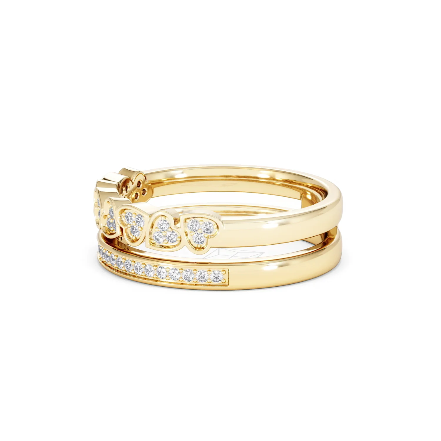 Double Heart Band Stacking Ring Lab Diamond 0.20ct in 18K Gold Vermeil - Image 75