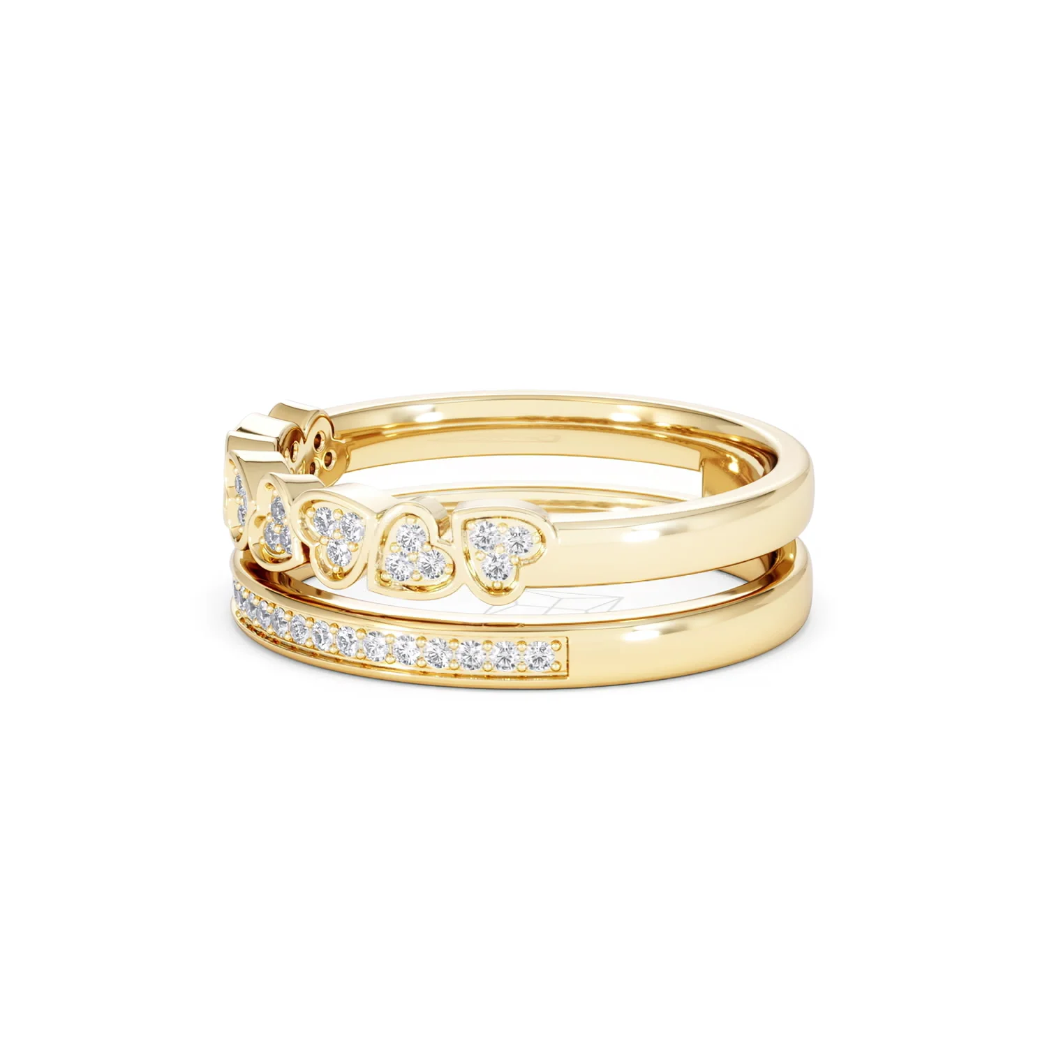Double Heart Band Stacking Ring Lab Diamond 0.20ct in 18K Gold Vermeil - Image 76