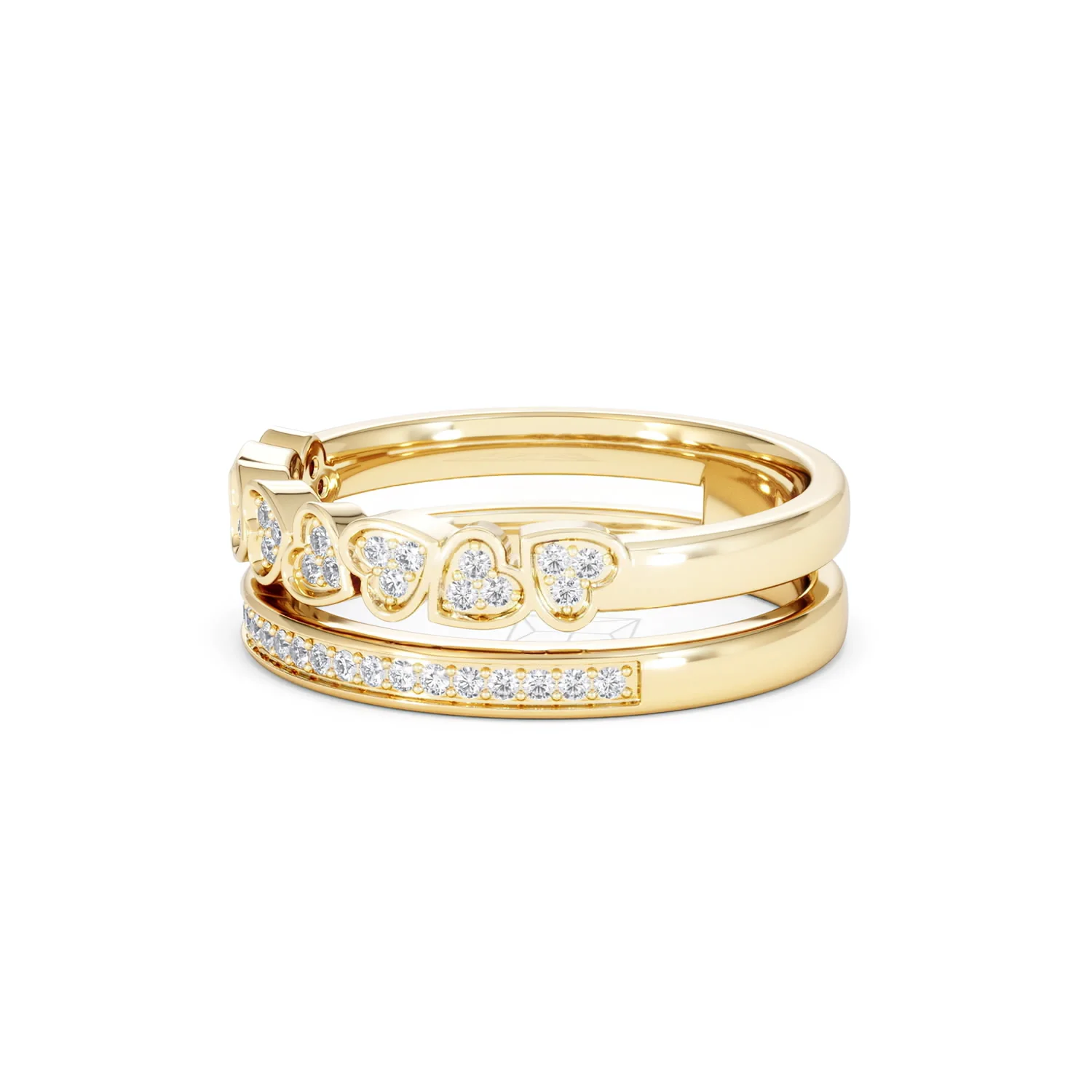Double Heart Band Stacking Ring Lab Diamond 0.20ct in 18K Gold Vermeil - Image 78