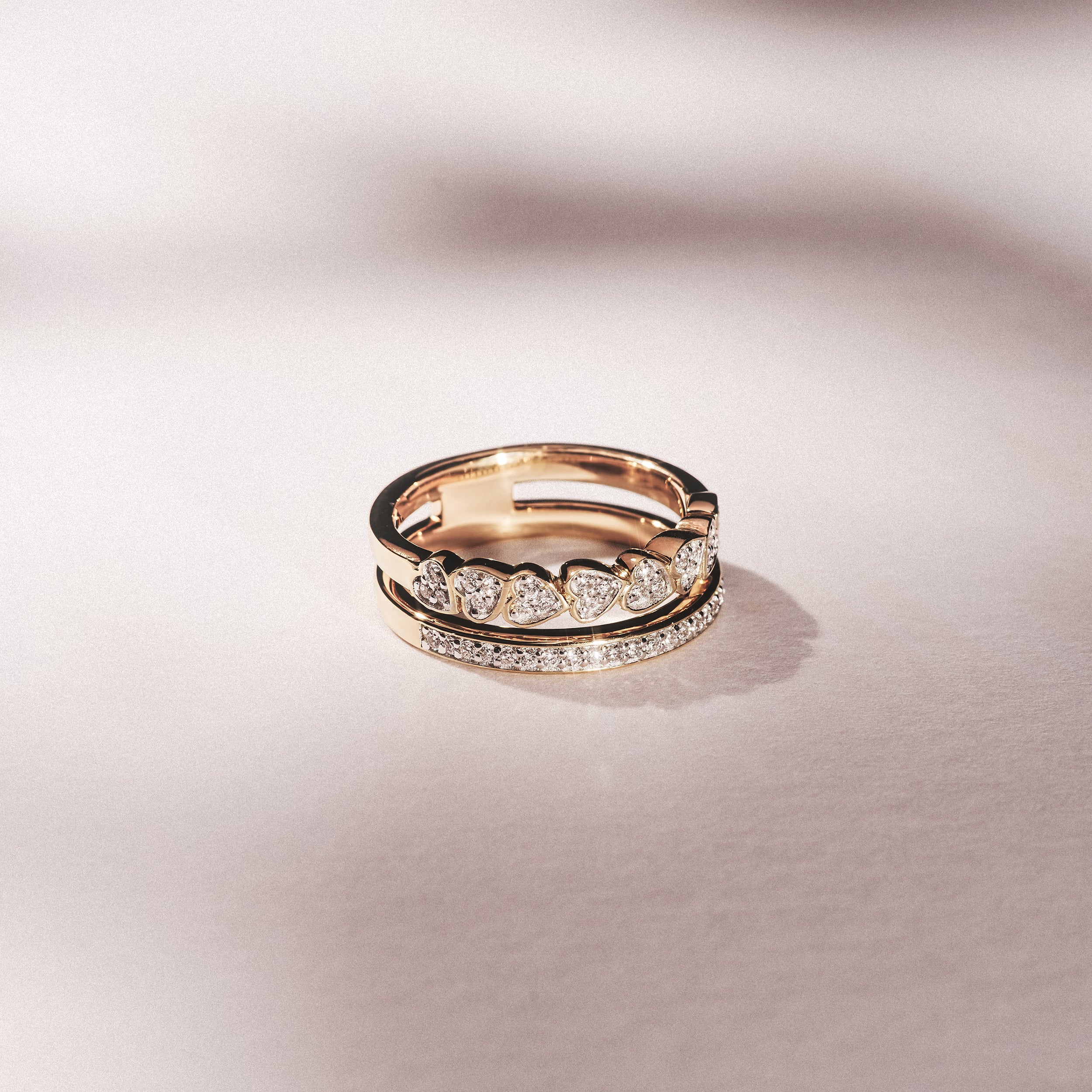 Double Heart Band Stacking Ring Lab Diamond 0.20ct in 18K Gold Vermeil - Image 8