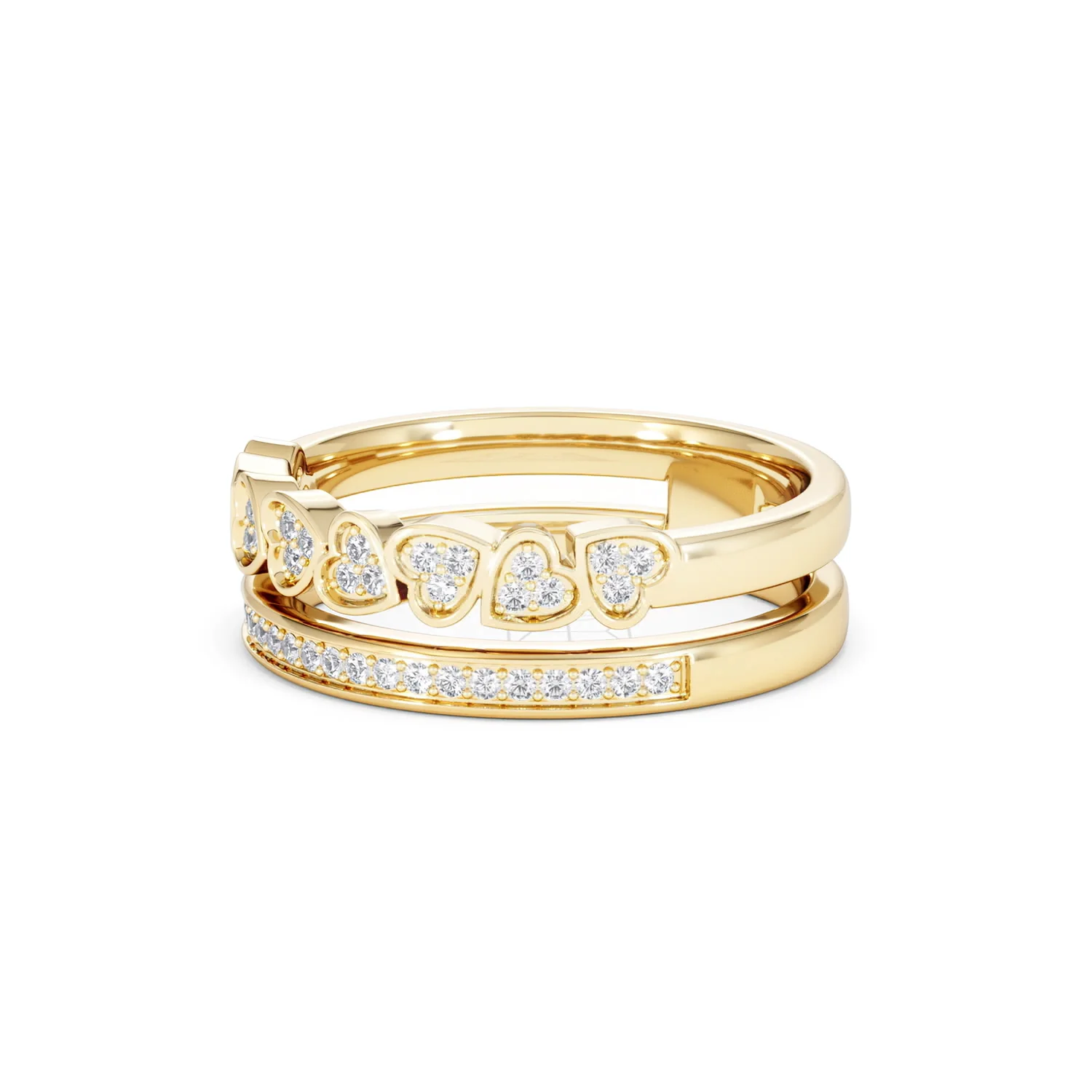 Double Heart Band Stacking Ring Lab Diamond 0.20ct in 18K Gold Vermeil - Image 80