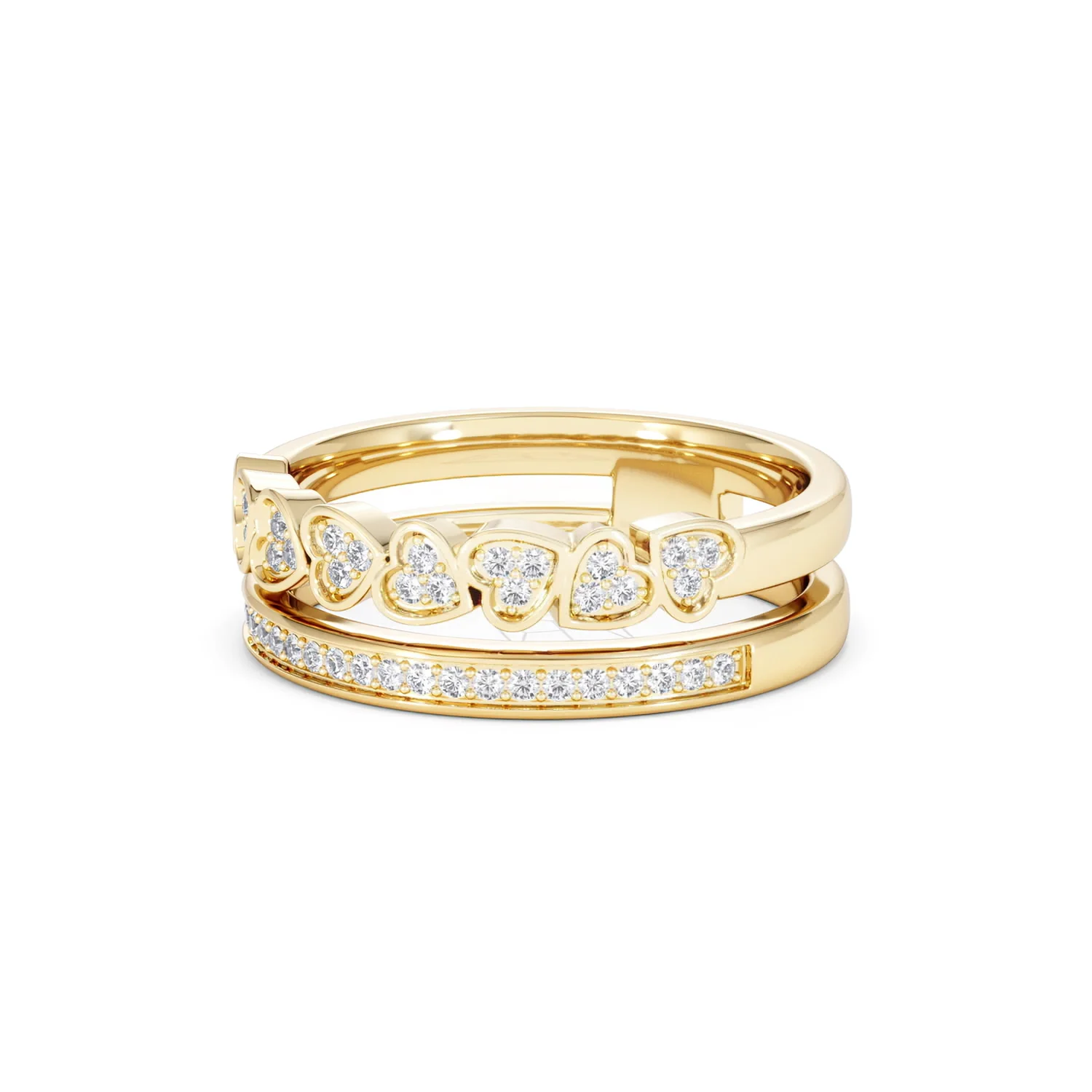 Double Heart Band Stacking Ring Lab Diamond 0.20ct in 18K Gold Vermeil - Image 83