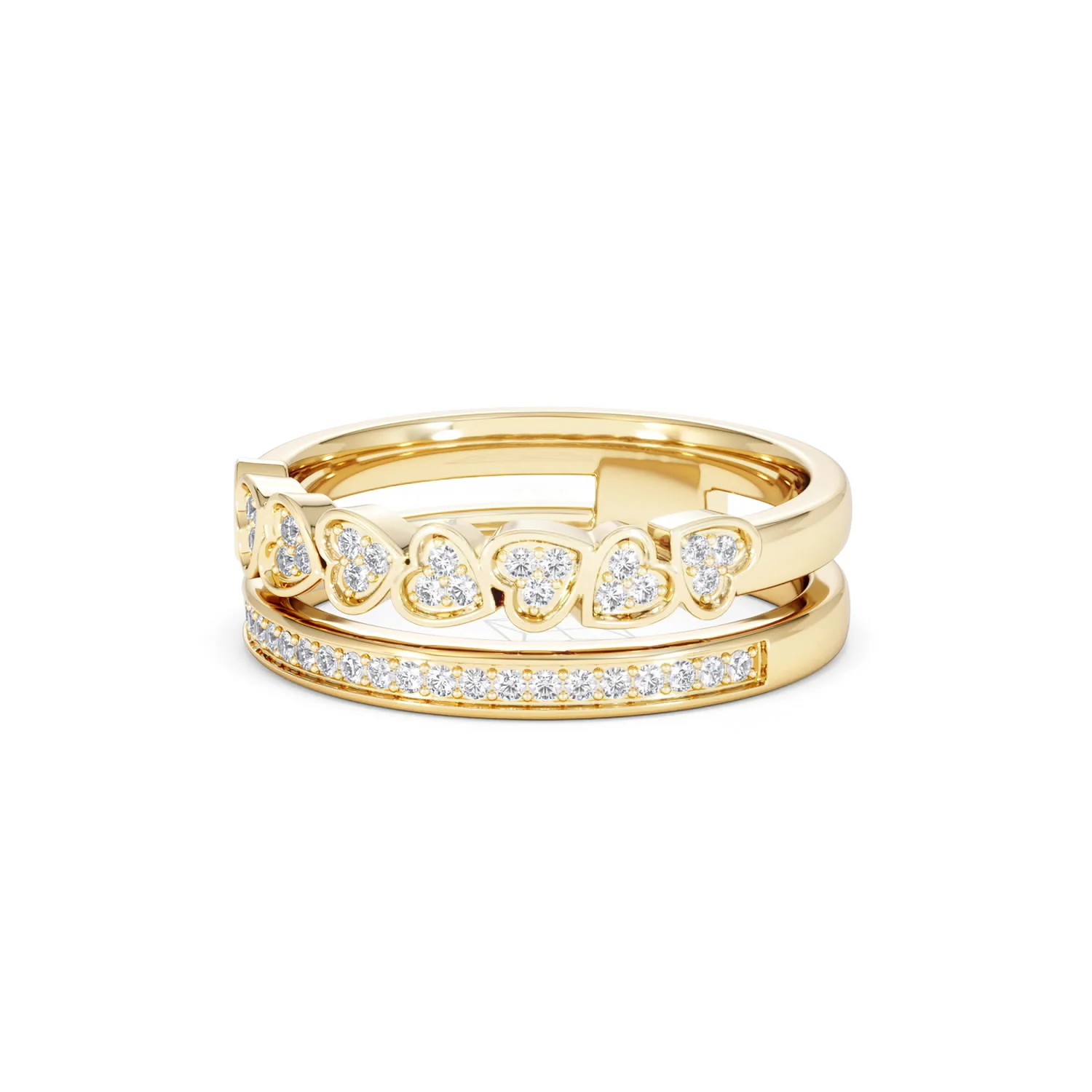 Double Heart Band Stacking Ring Lab Diamond 0.20ct in 18K Gold Vermeil - Image 84