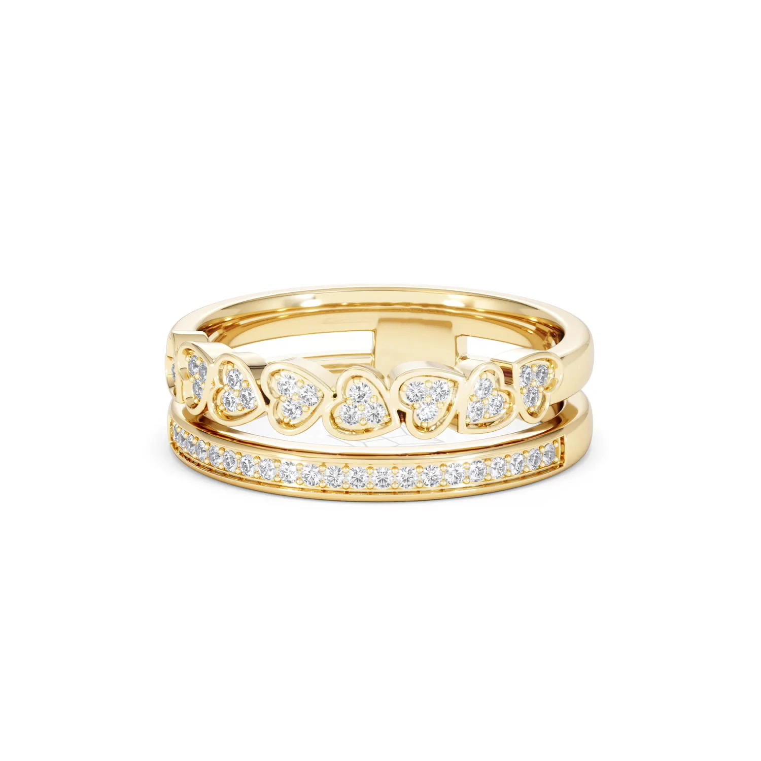 Double Heart Band Stacking Ring Lab Diamond 0.20ct in 18K Gold Vermeil - Image 87