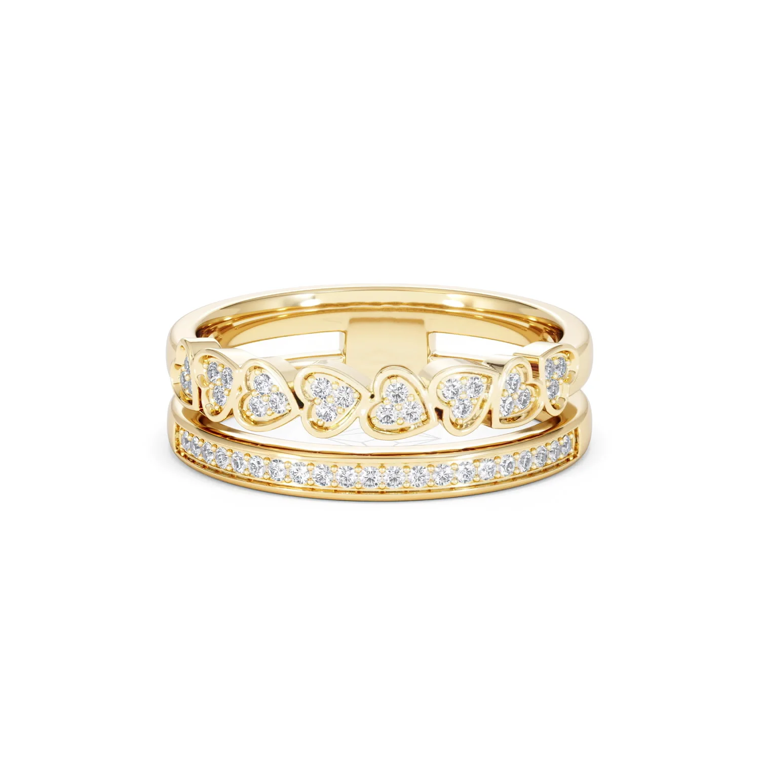Double Heart Band Stacking Ring Lab Diamond 0.20ct in 18K Gold Vermeil - Image 89