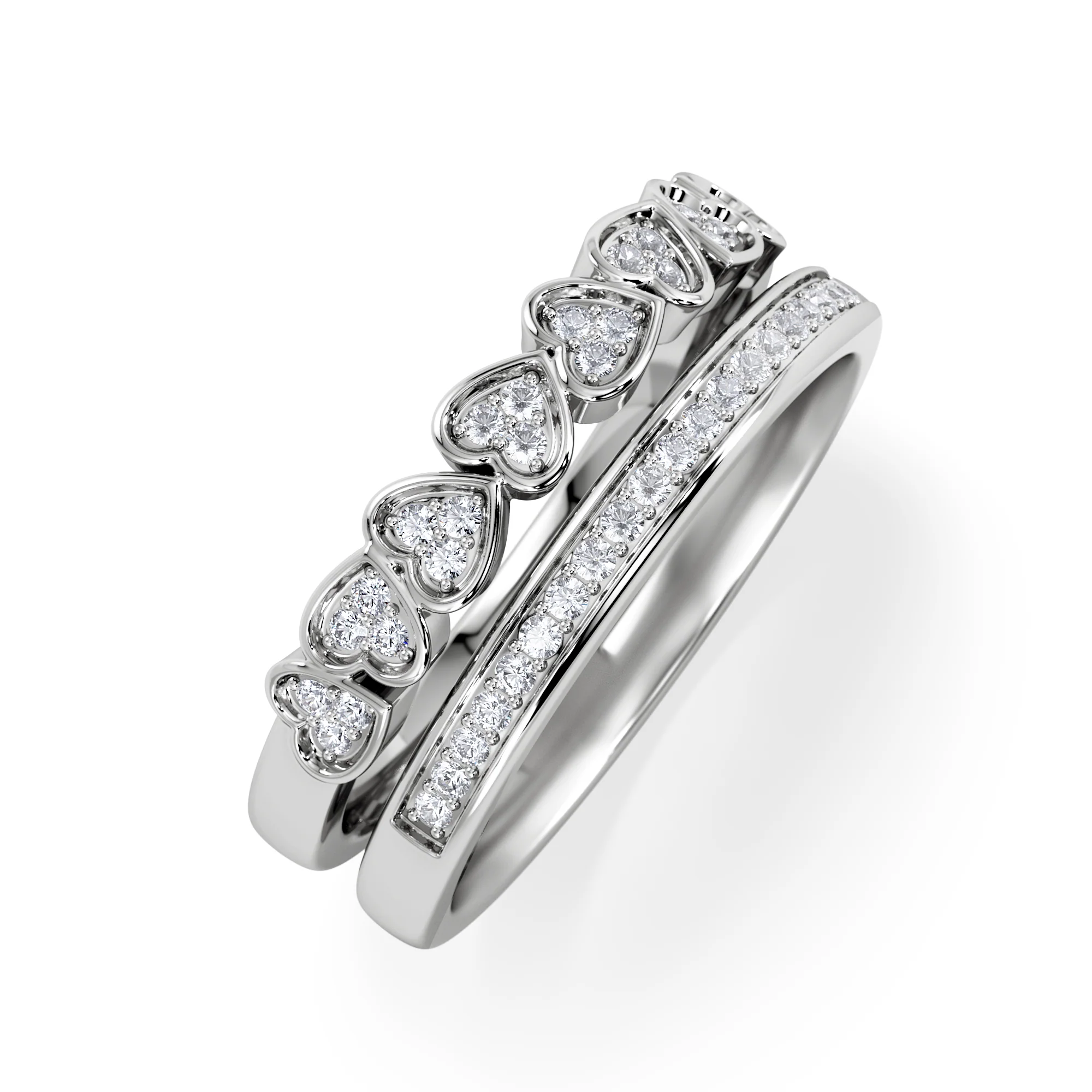 Double Heart Band Stacking Ring Lab Diamond 0.20ct in 925 Silver