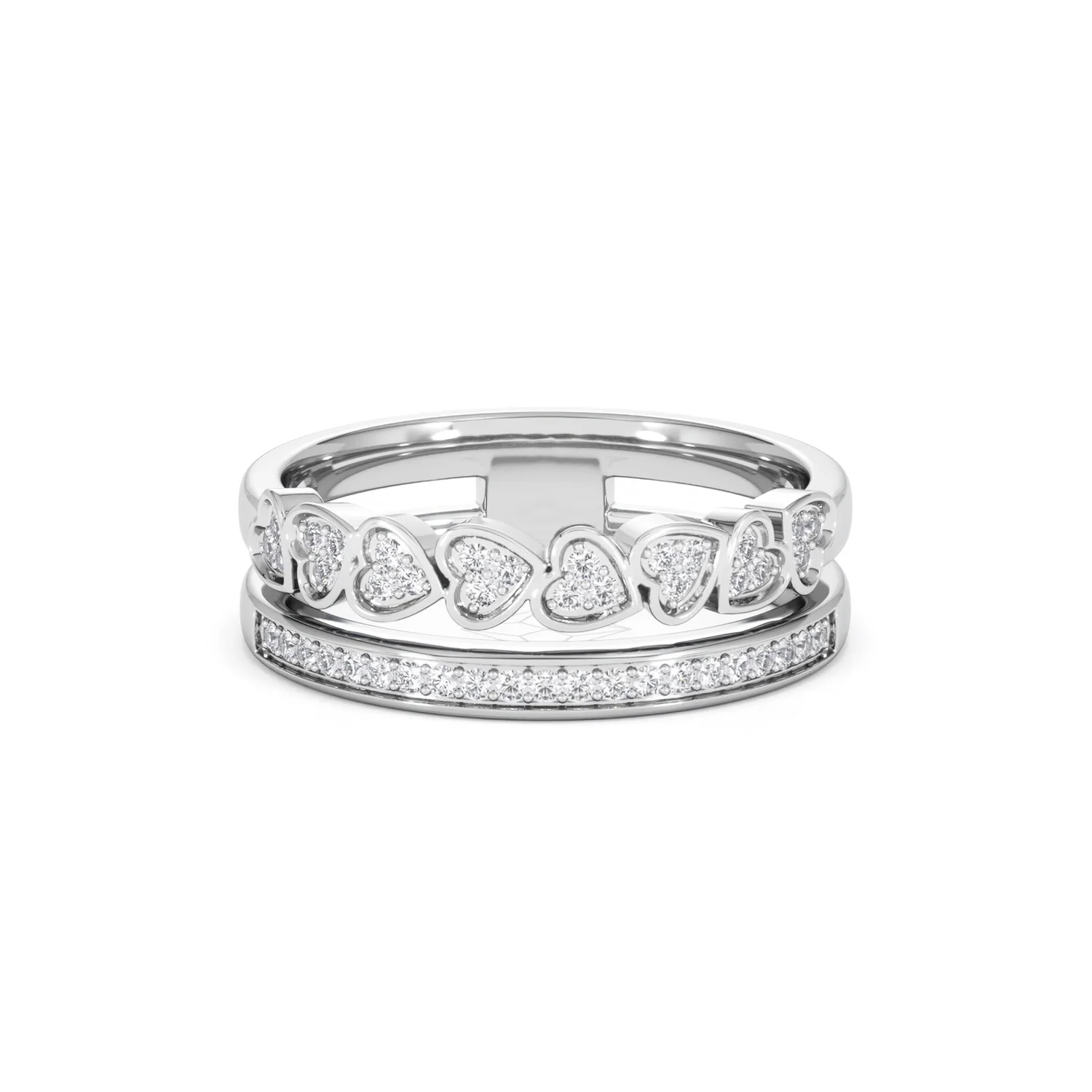 Double Heart Band Stacking Ring Lab Diamond 0.20ct in 925 Silver - Image 11