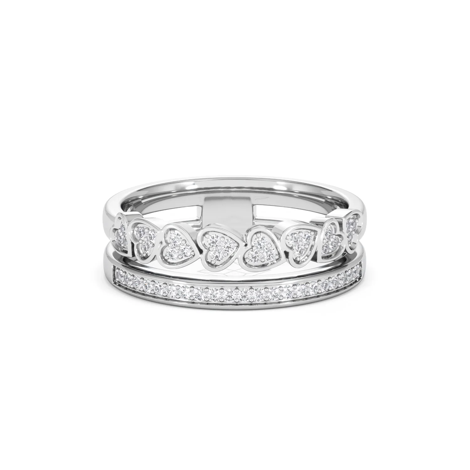 Double Heart Band Stacking Ring Lab Diamond 0.20ct in 925 Silver - Image 12