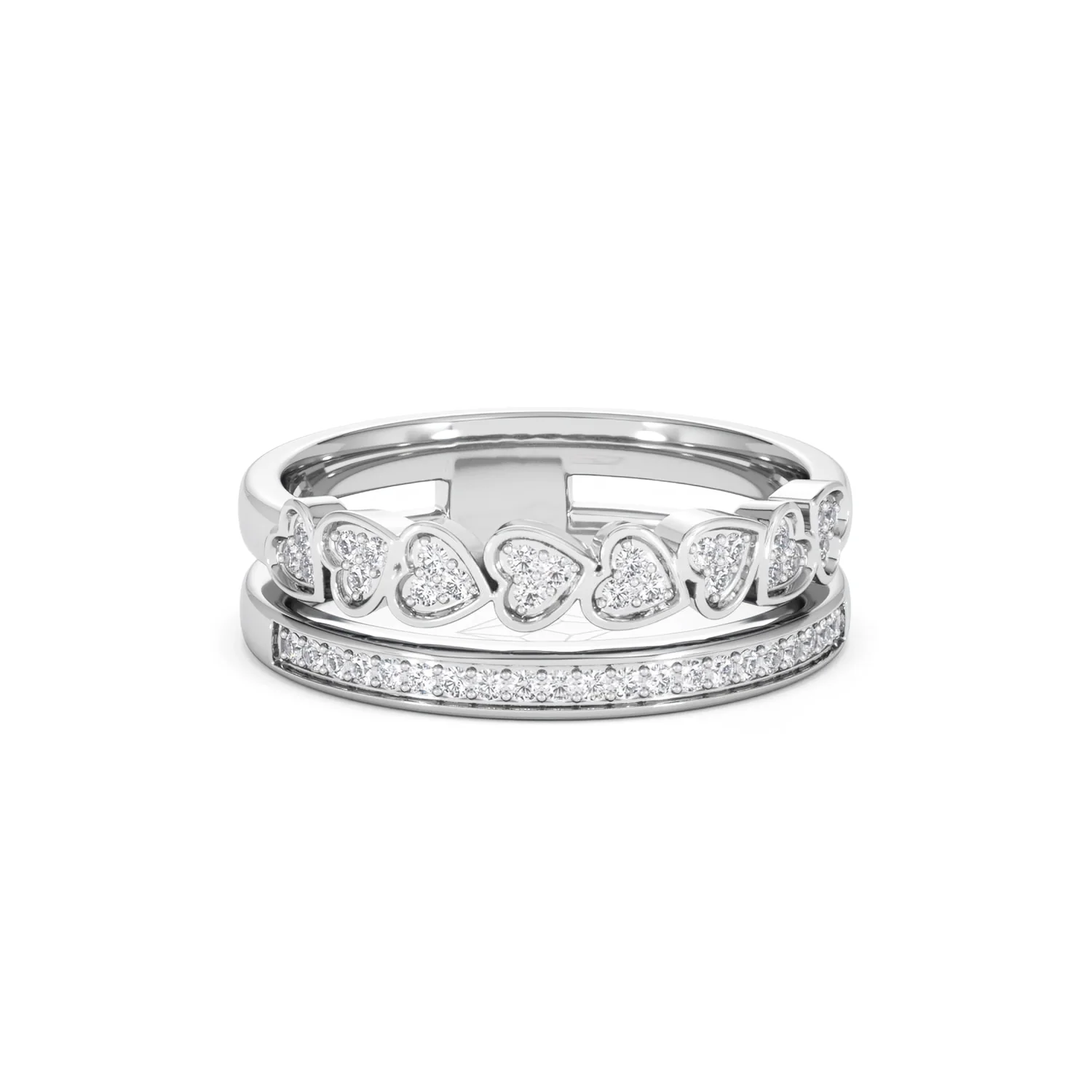 Double Heart Band Stacking Ring Lab Diamond 0.20ct in 925 Silver - Image 13