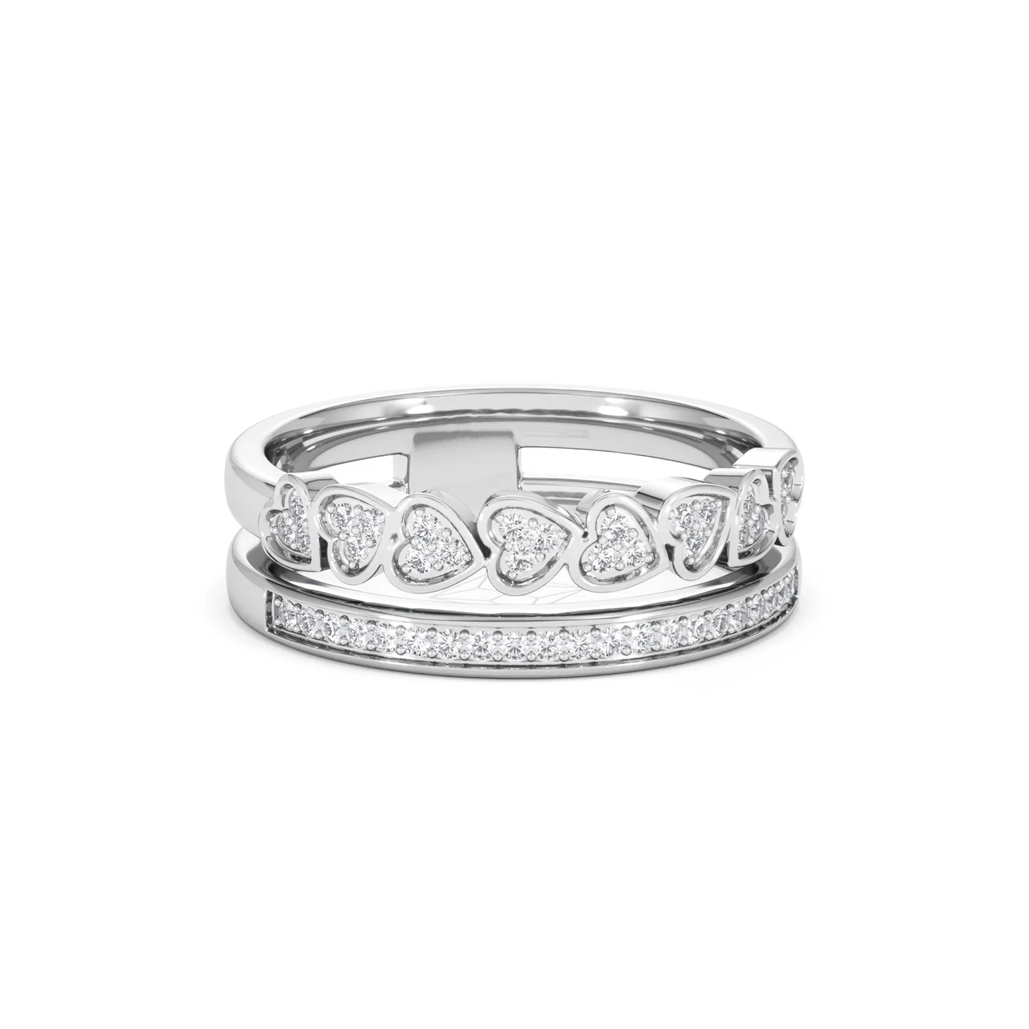 Double Heart Band Stacking Ring Lab Diamond 0.20ct in 925 Silver - Image 14