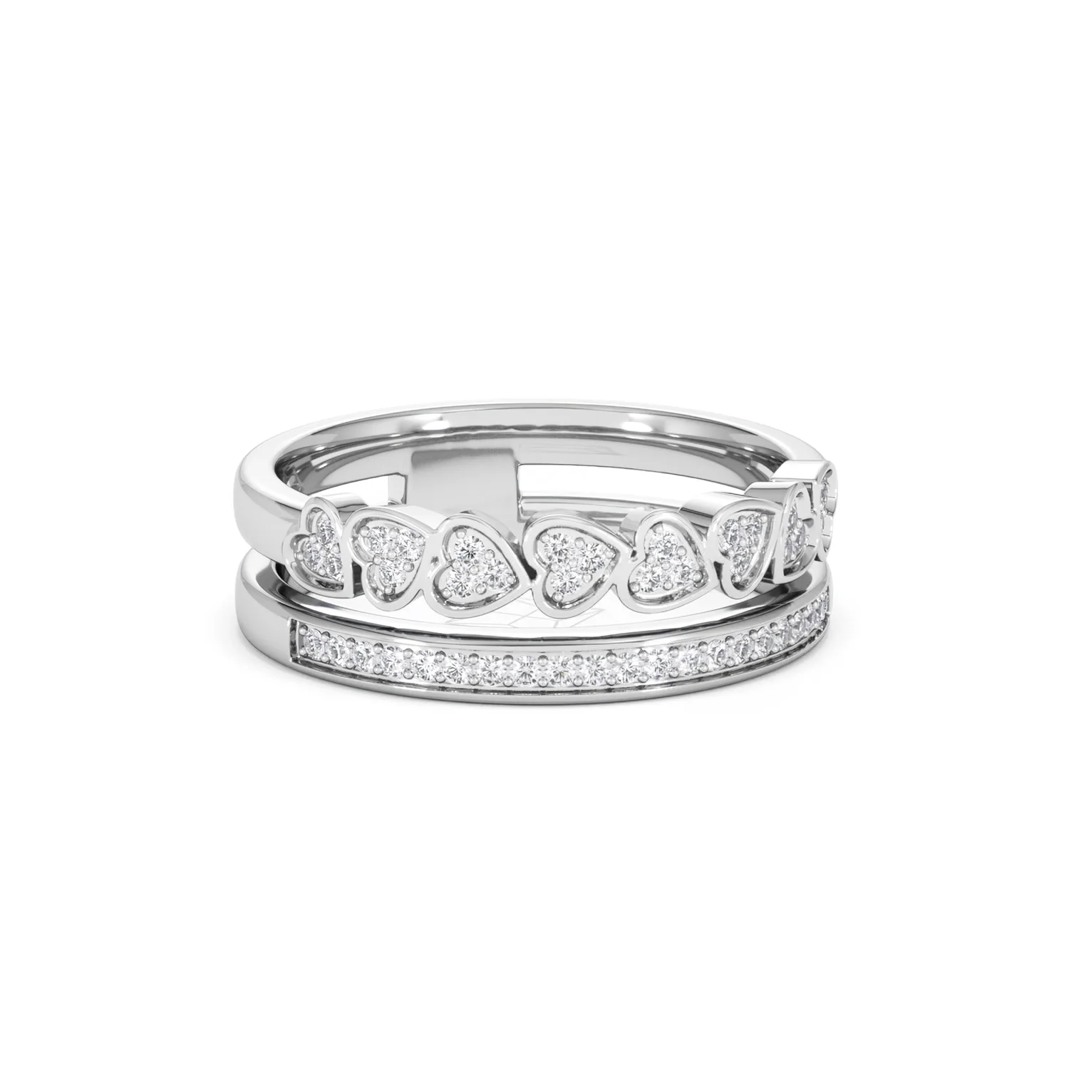 Double Heart Band Stacking Ring Lab Diamond 0.20ct in 925 Silver - Image 15