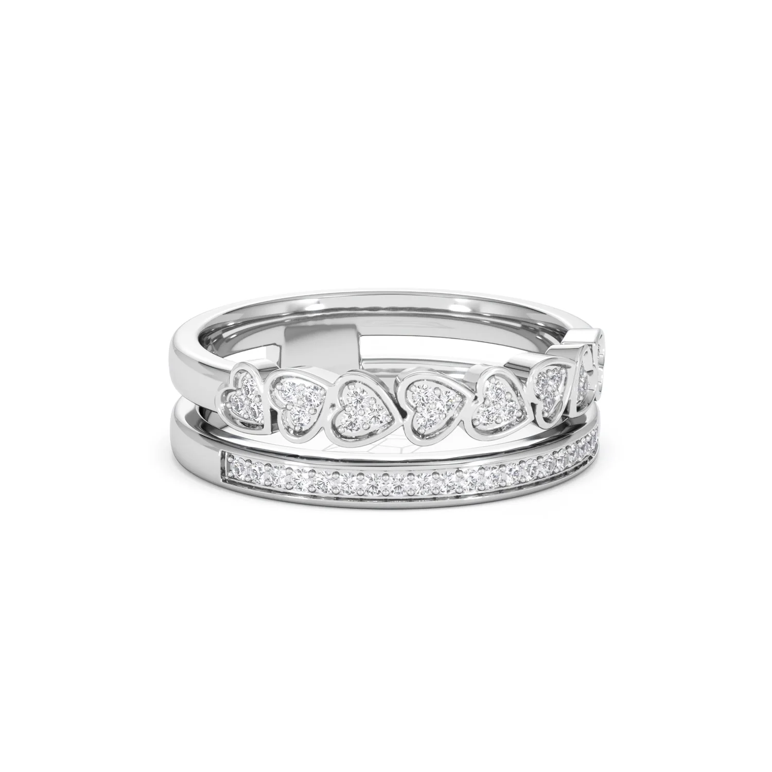 Double Heart Band Stacking Ring Lab Diamond 0.20ct in 925 Silver - Image 16