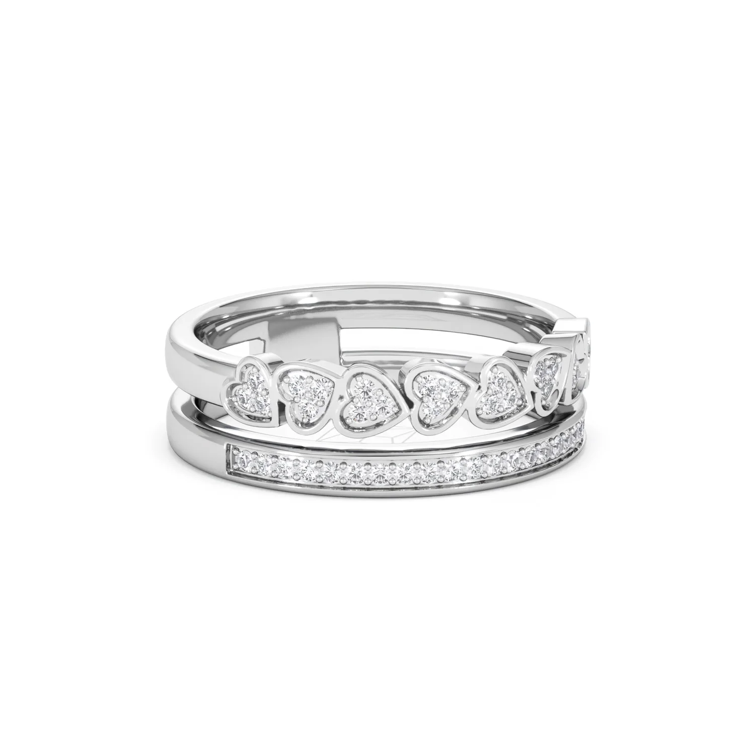 Double Heart Band Stacking Ring Lab Diamond 0.20ct in 925 Silver - Image 17