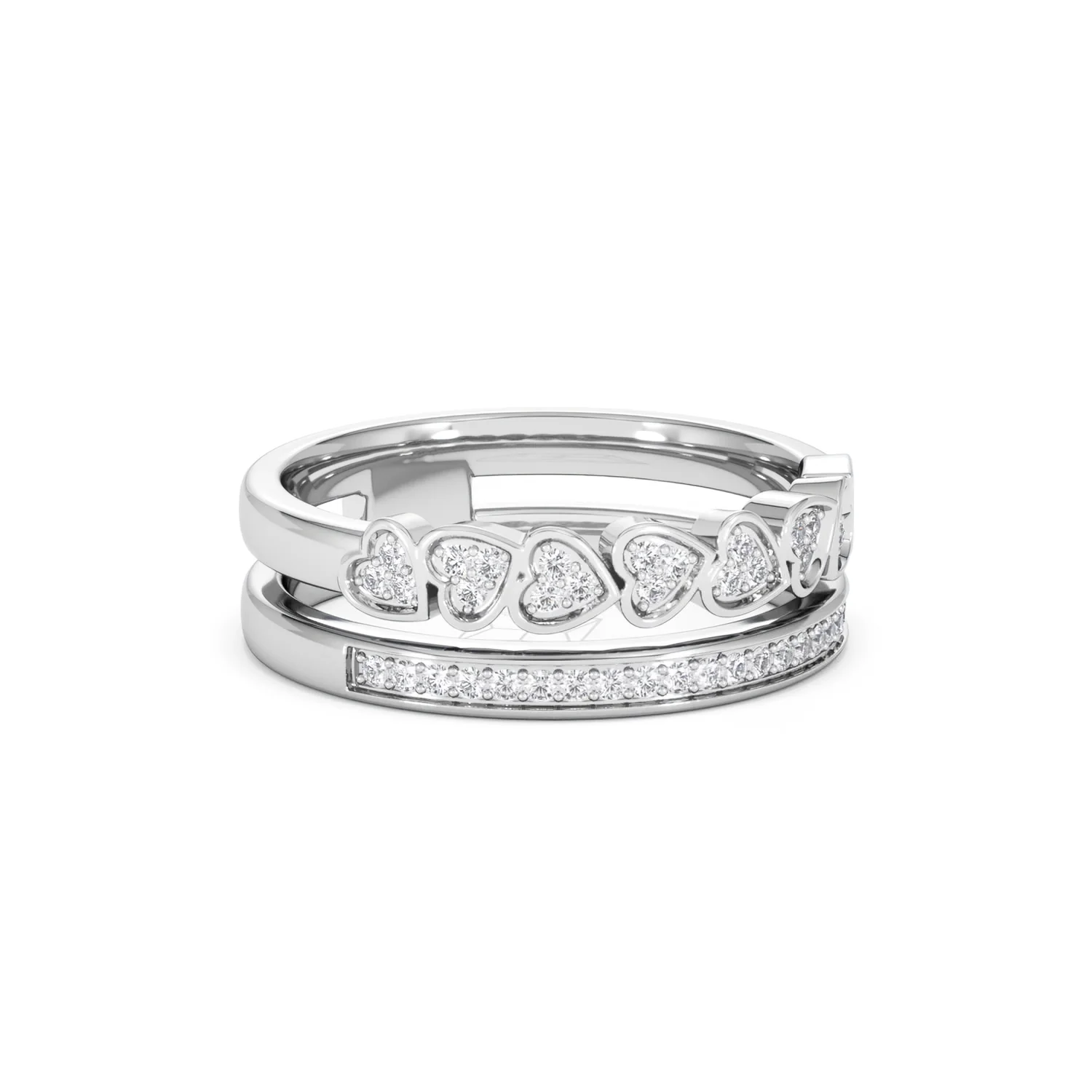 Double Heart Band Stacking Ring Lab Diamond 0.20ct in 925 Silver - Image 18