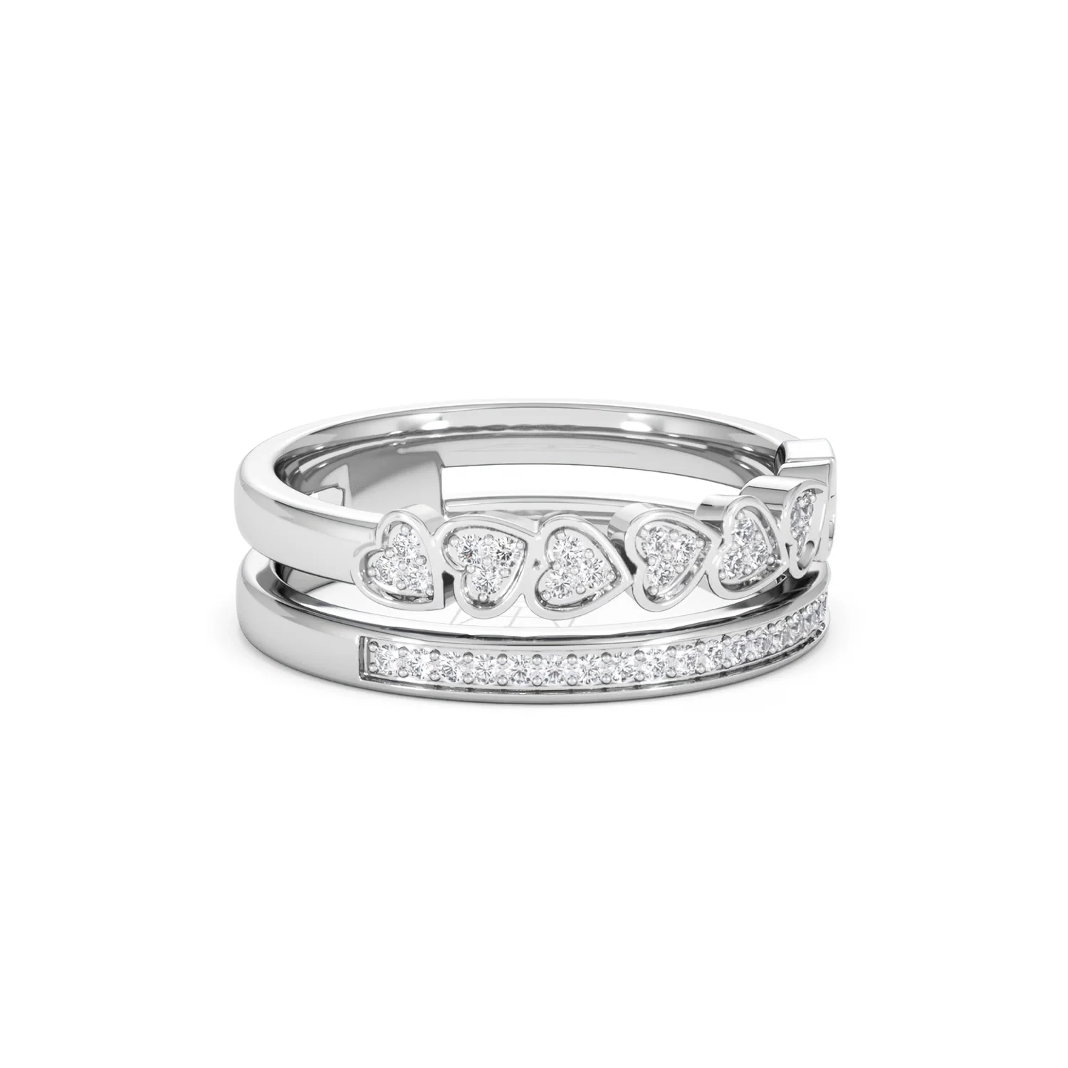 Double Heart Band Stacking Ring Lab Diamond 0.20ct in 925 Silver - Image 19
