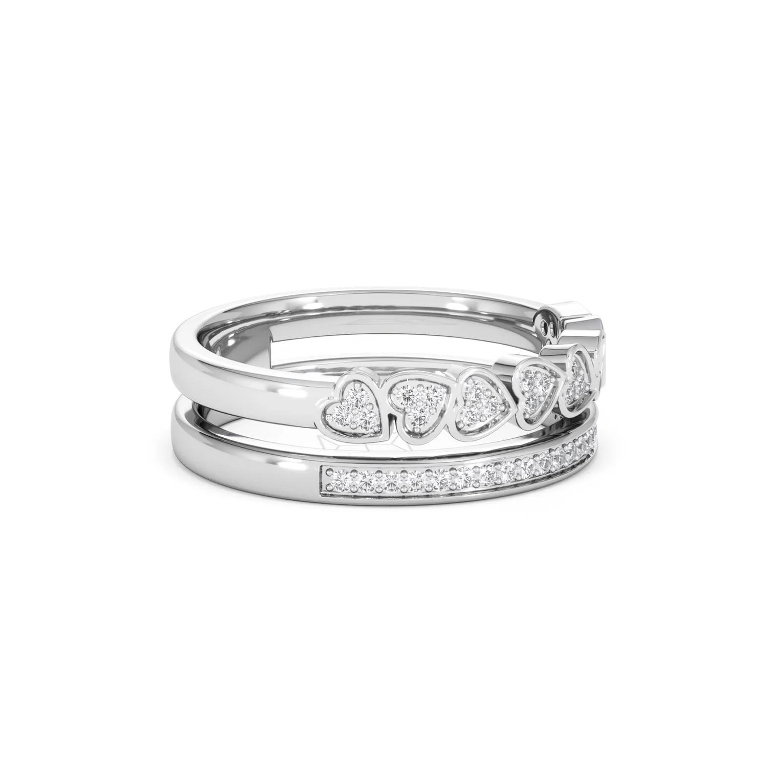 Double Heart Band Stacking Ring Lab Diamond 0.20ct in 925 Silver - Image 23
