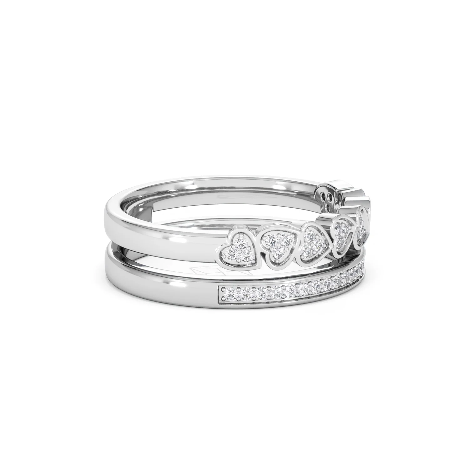 Double Heart Band Stacking Ring Lab Diamond 0.20ct in 925 Silver - Image 25