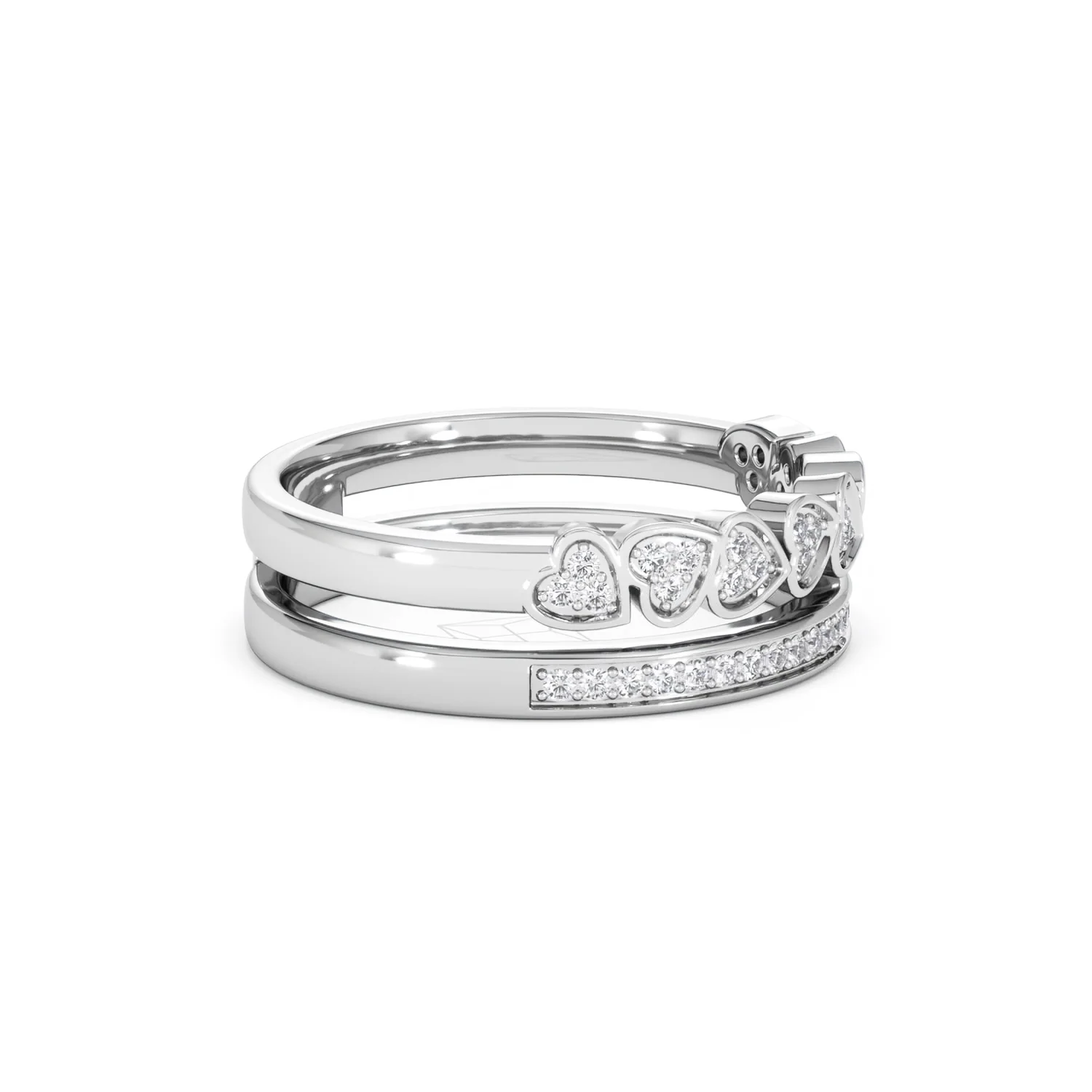 Double Heart Band Stacking Ring Lab Diamond 0.20ct in 925 Silver - Image 26