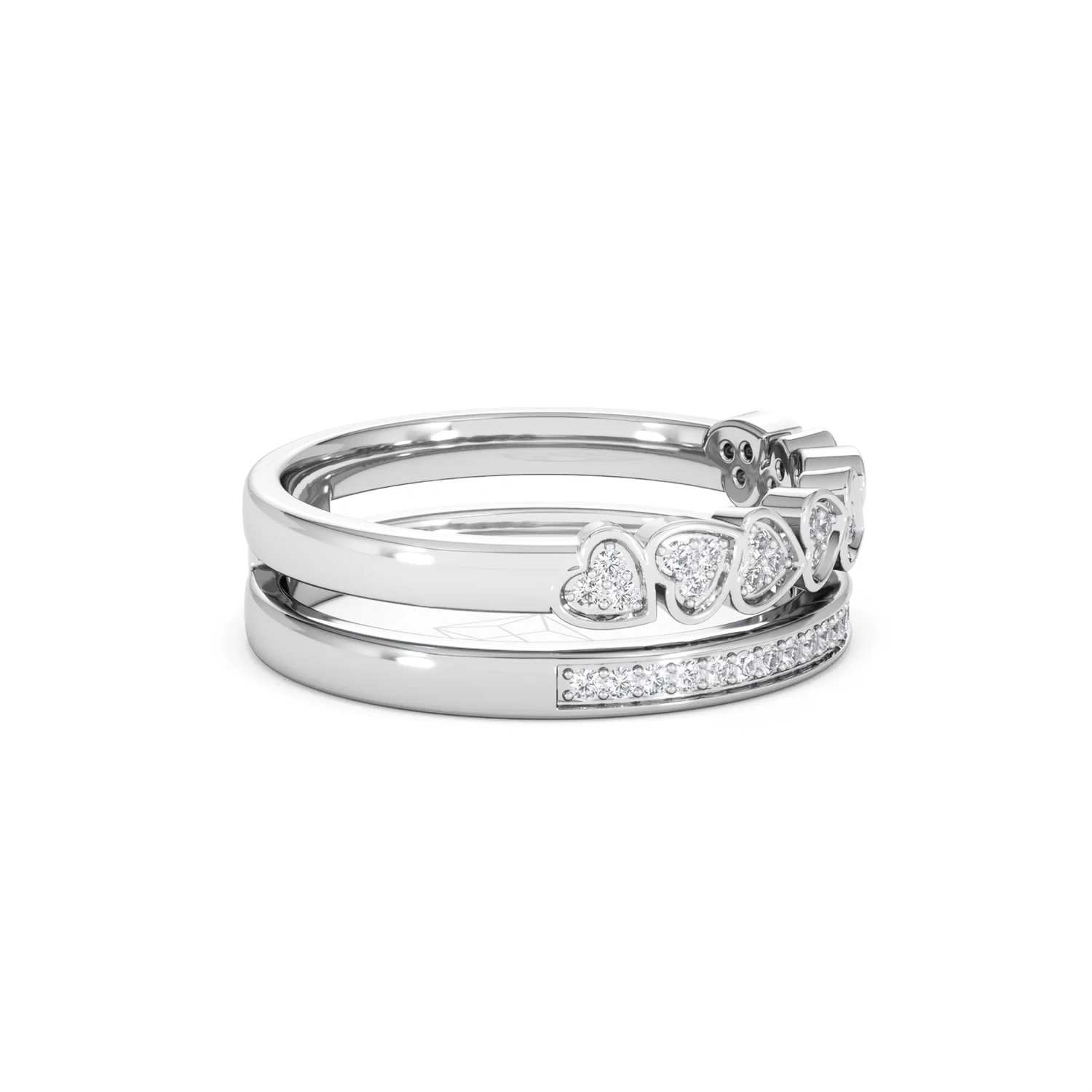 Double Heart Band Stacking Ring Lab Diamond 0.20ct in 925 Silver - Image 27