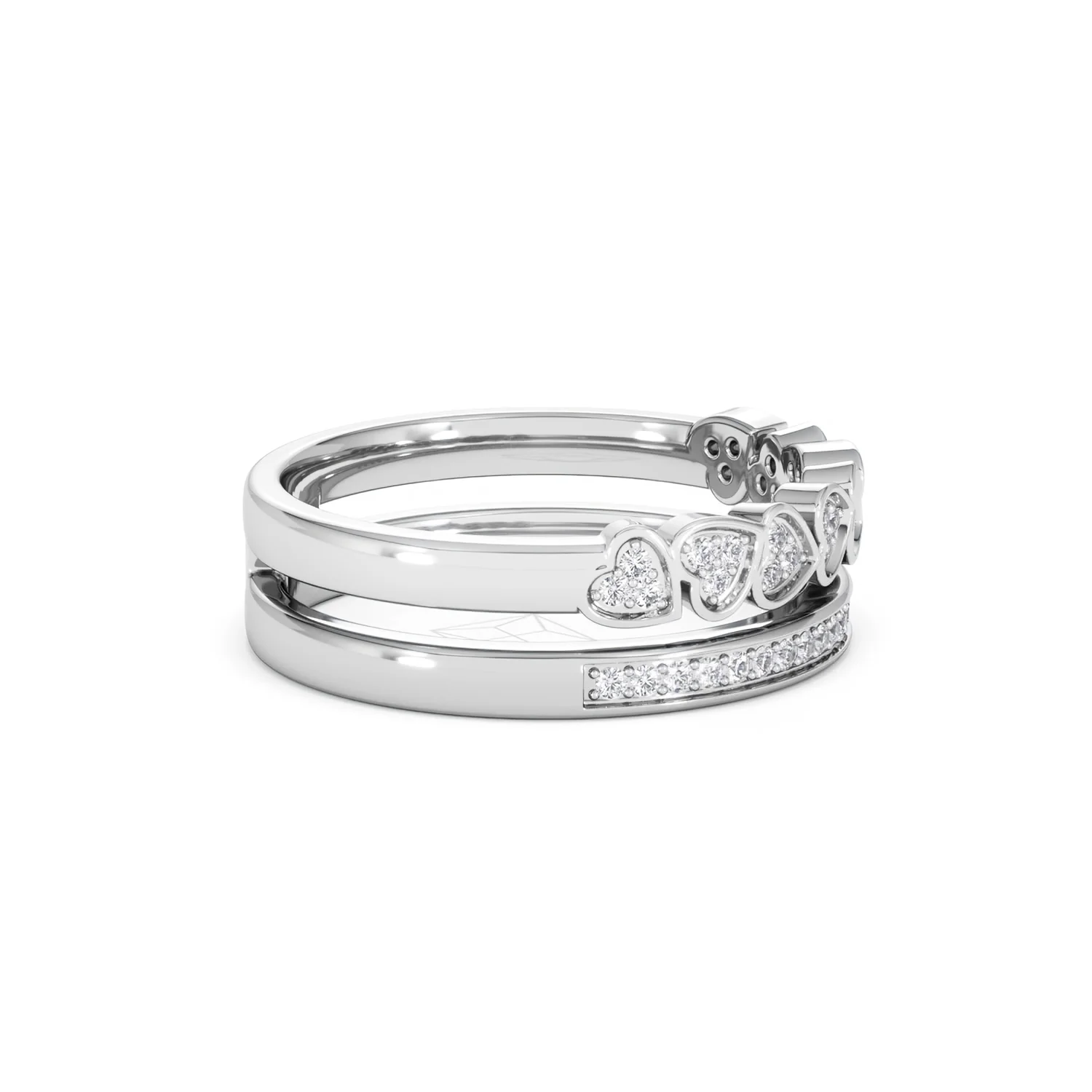 Double Heart Band Stacking Ring Lab Diamond 0.20ct in 925 Silver - Image 28