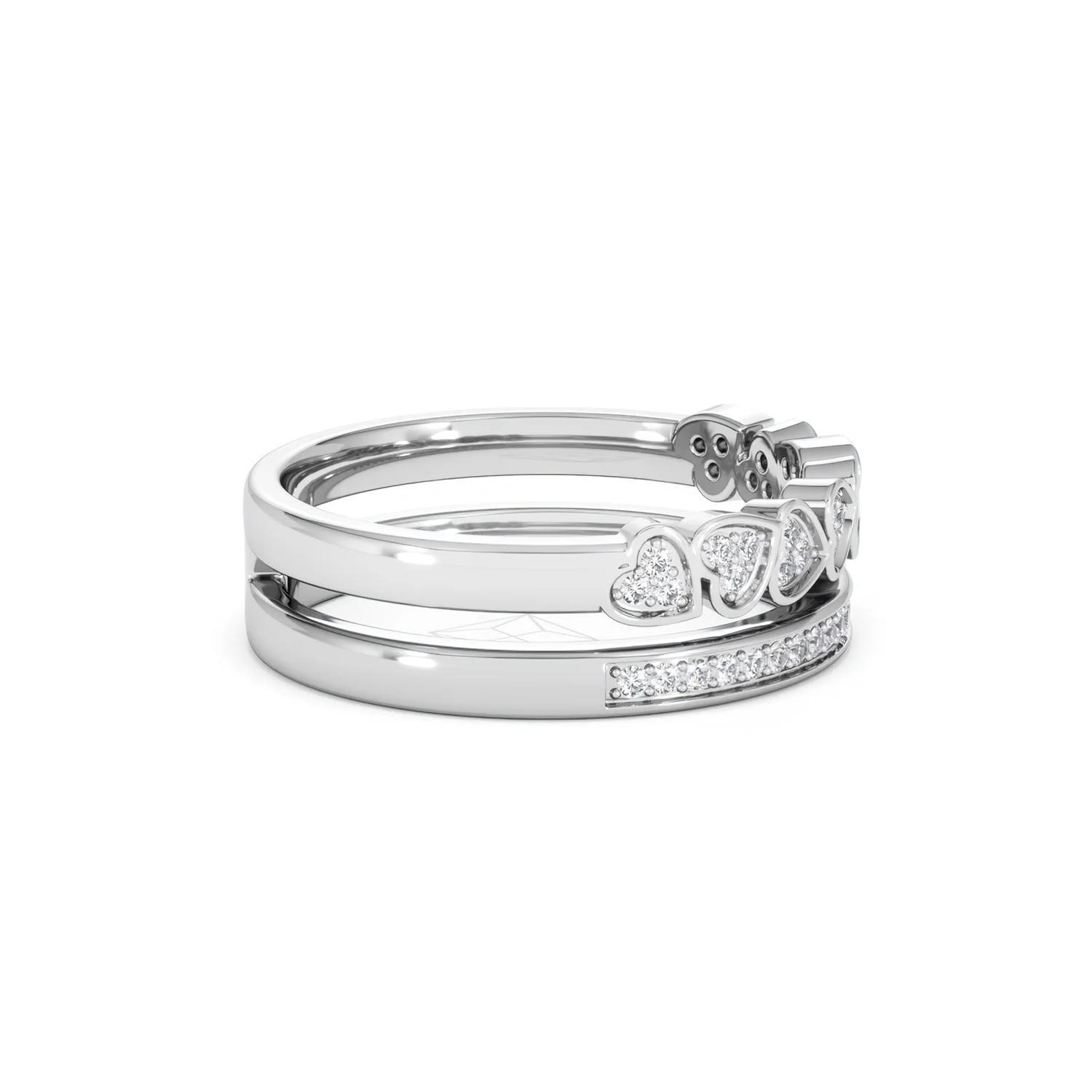 Double Heart Band Stacking Ring Lab Diamond 0.20ct in 925 Silver - Image 29