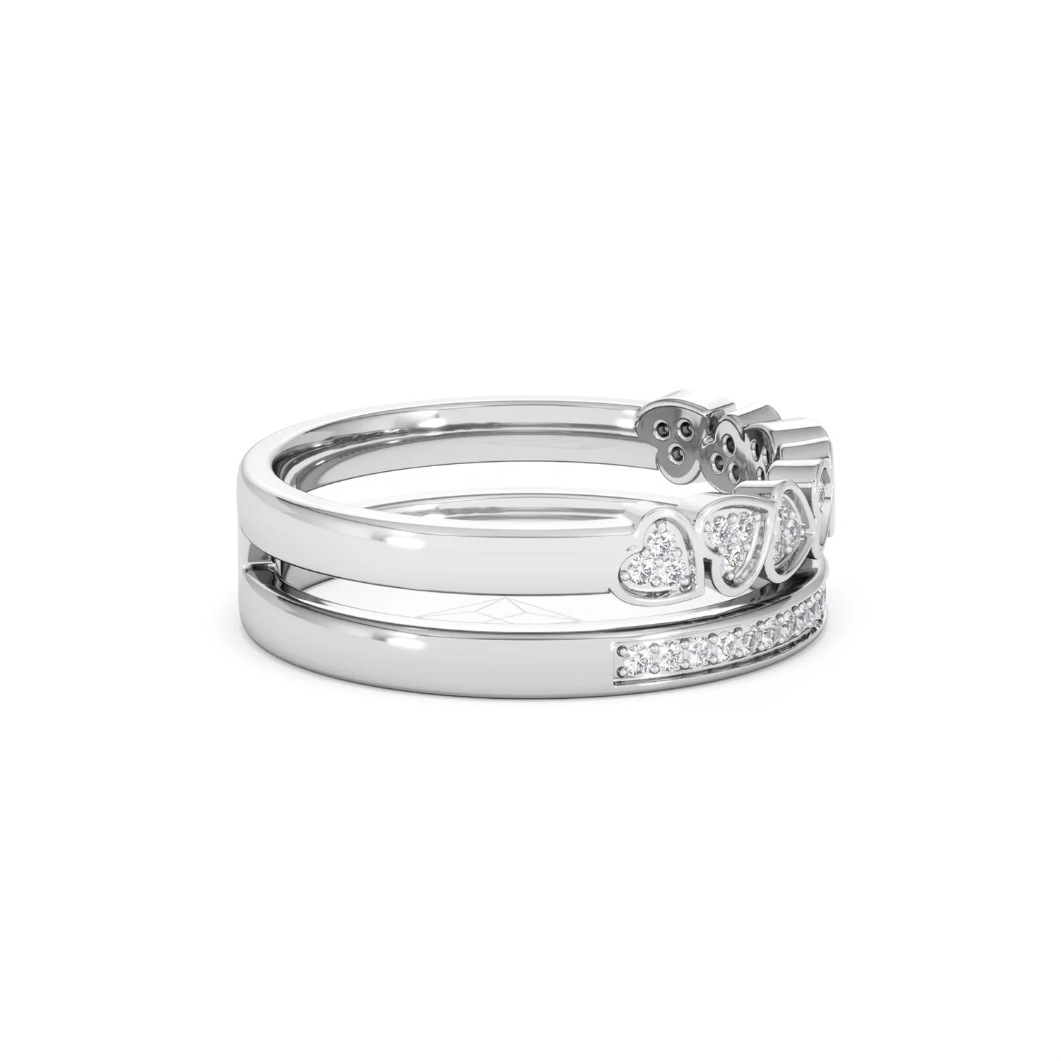 Double Heart Band Stacking Ring Lab Diamond 0.20ct in 925 Silver - Image 30