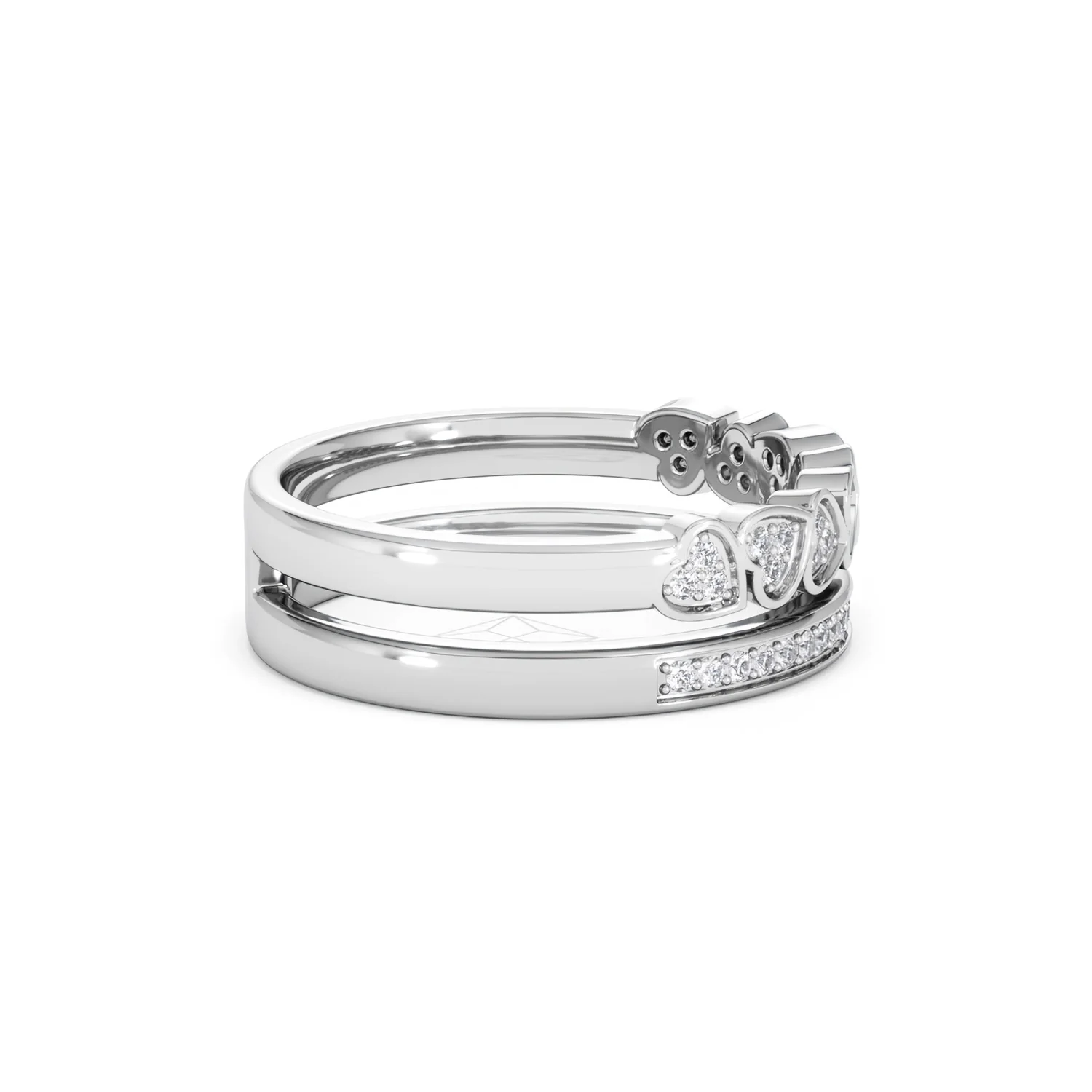 Double Heart Band Stacking Ring Lab Diamond 0.20ct in 925 Silver - Image 31