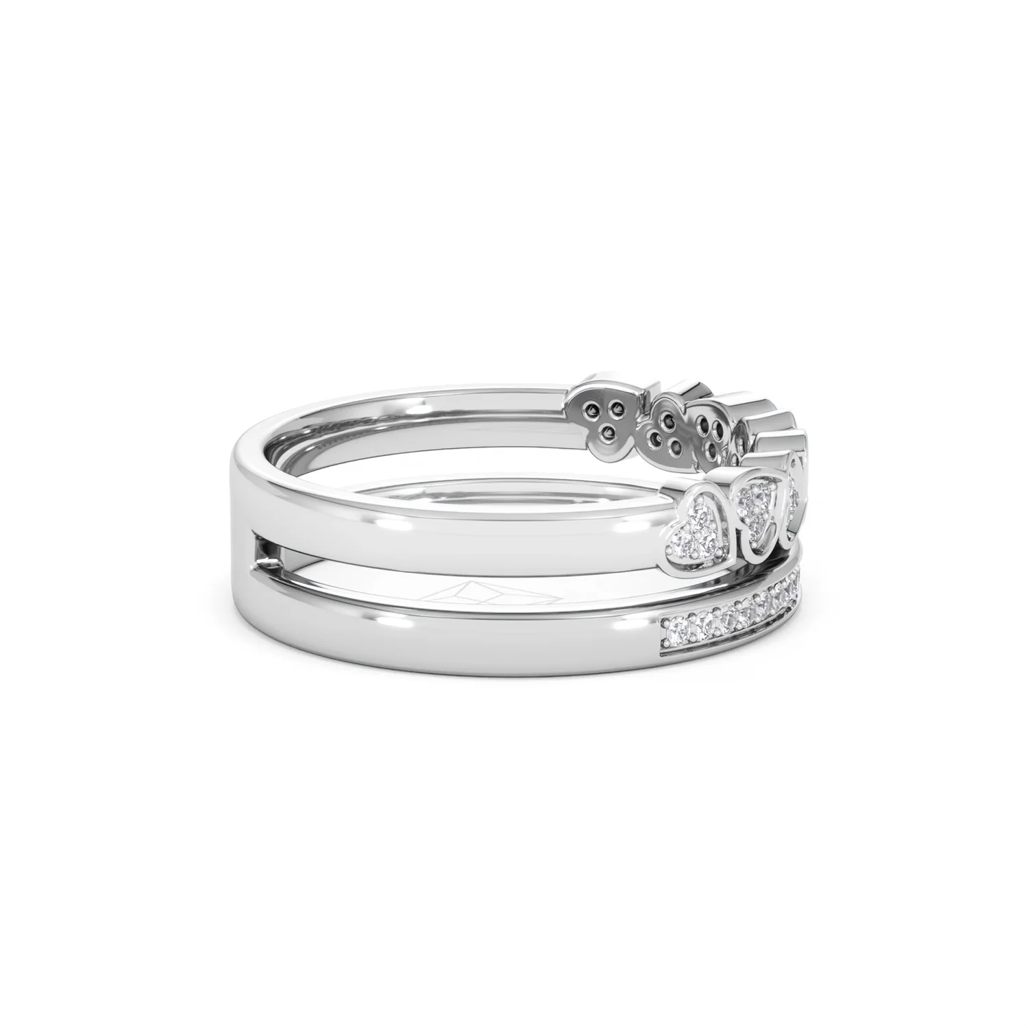 Double Heart Band Stacking Ring Lab Diamond 0.20ct in 925 Silver - Image 33
