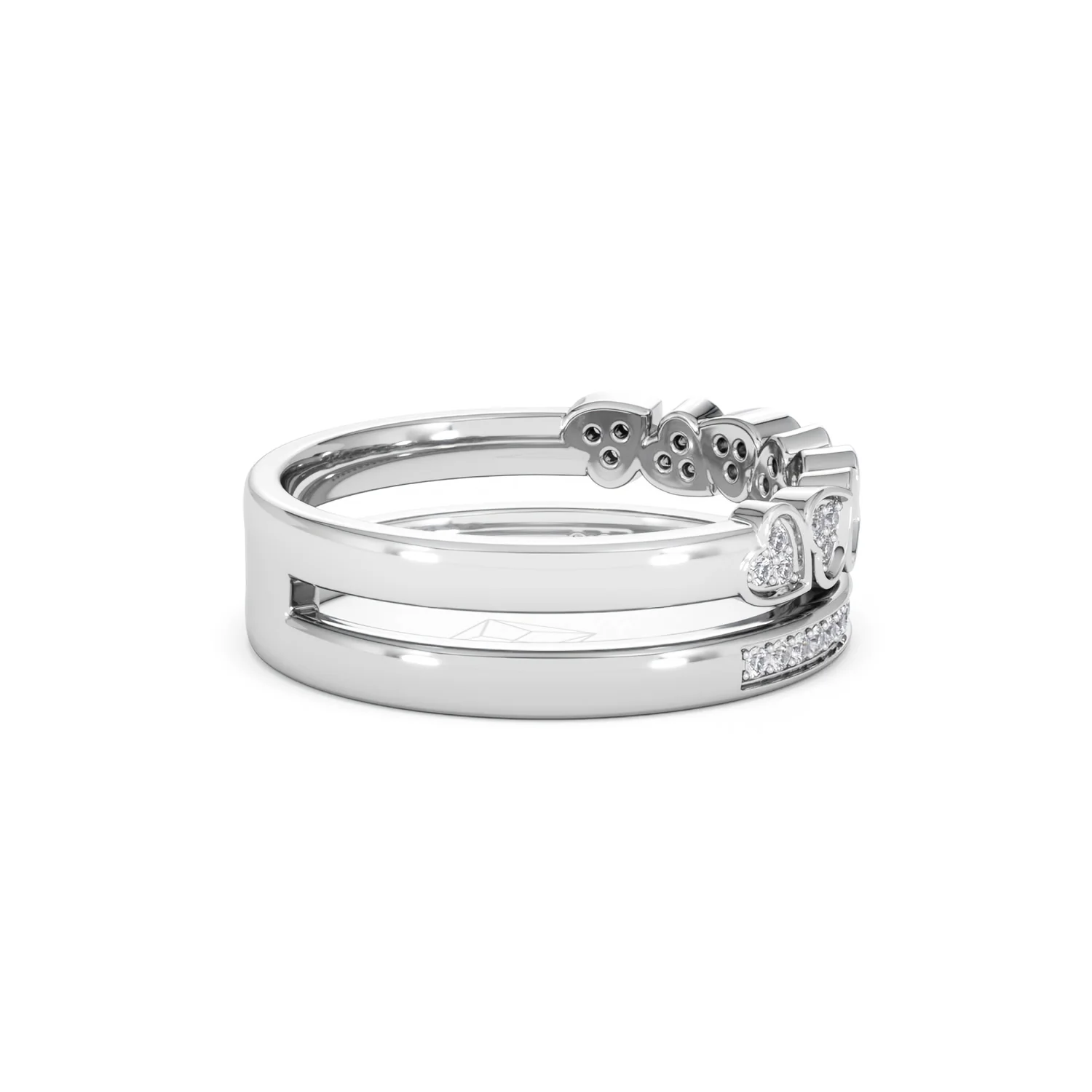 Double Heart Band Stacking Ring Lab Diamond 0.20ct in 925 Silver - Image 35