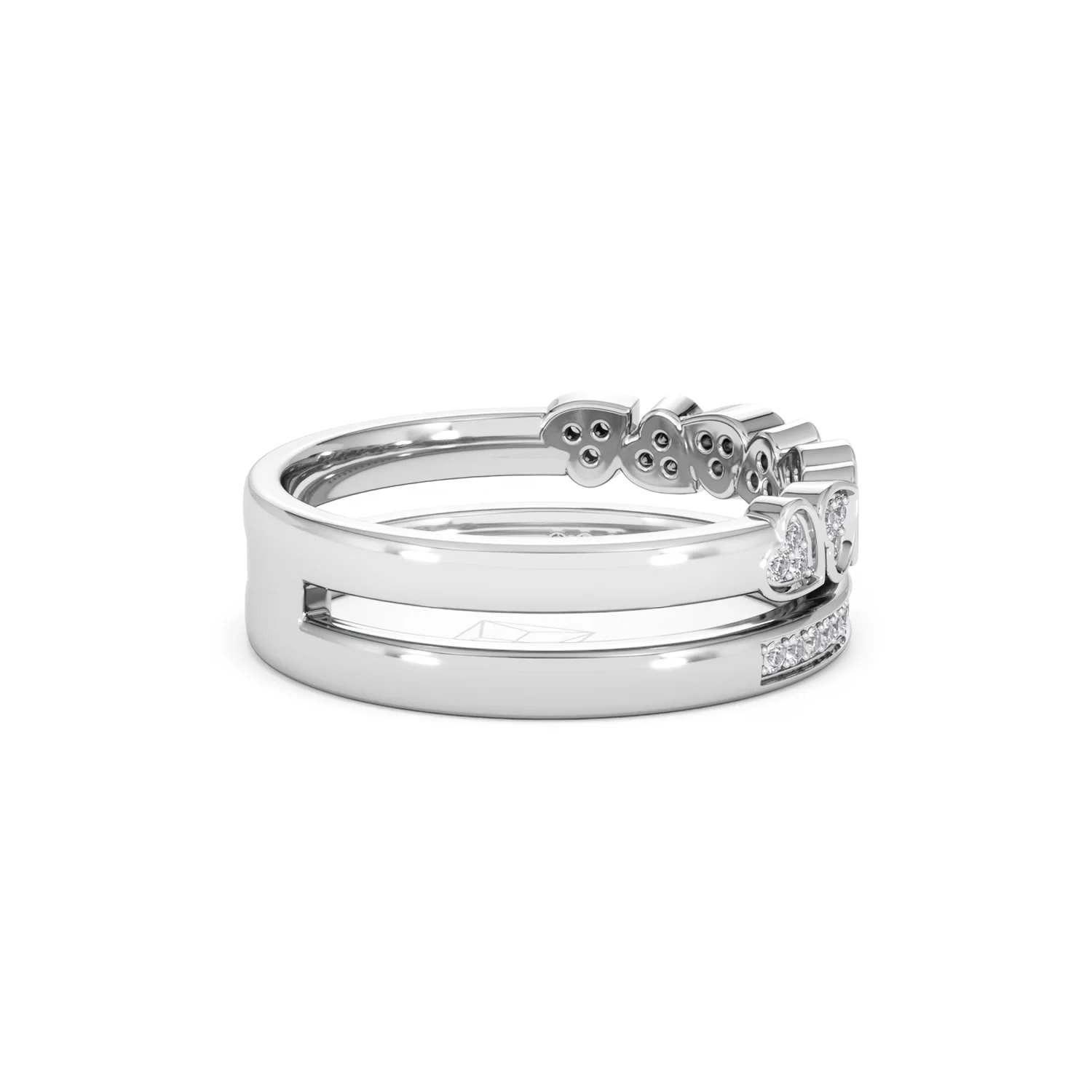 Double Heart Band Stacking Ring Lab Diamond 0.20ct in 925 Silver - Image 36