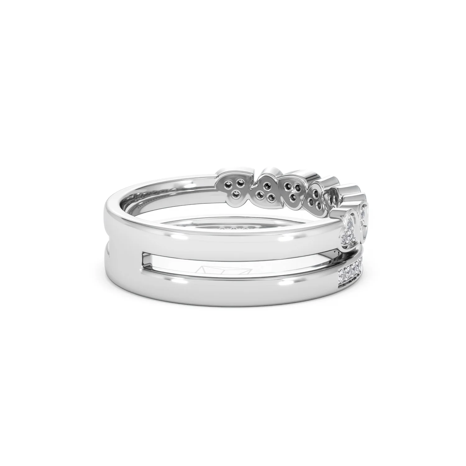 Double Heart Band Stacking Ring Lab Diamond 0.20ct in 925 Silver - Image 38