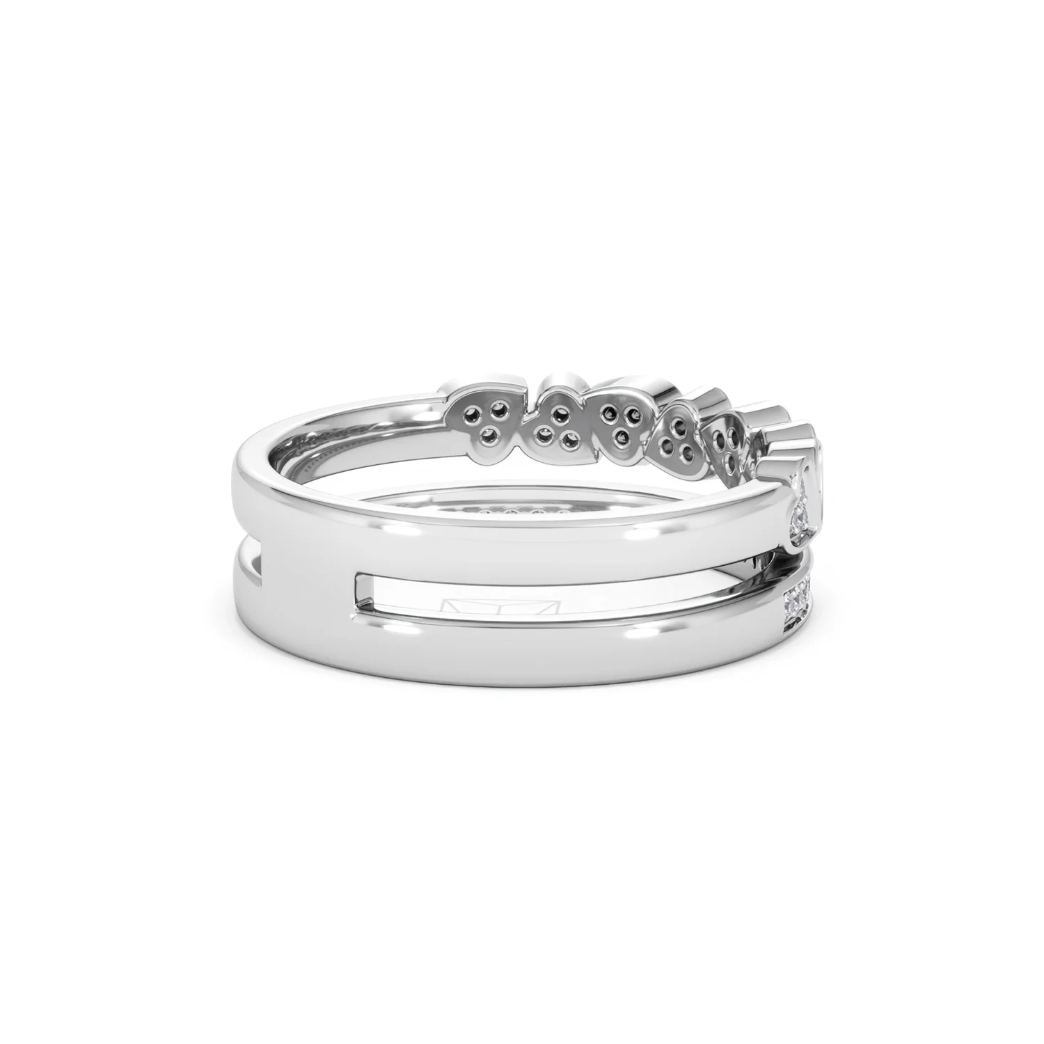 Double Heart Band Stacking Ring Lab Diamond 0.20ct in 925 Silver - Image 40