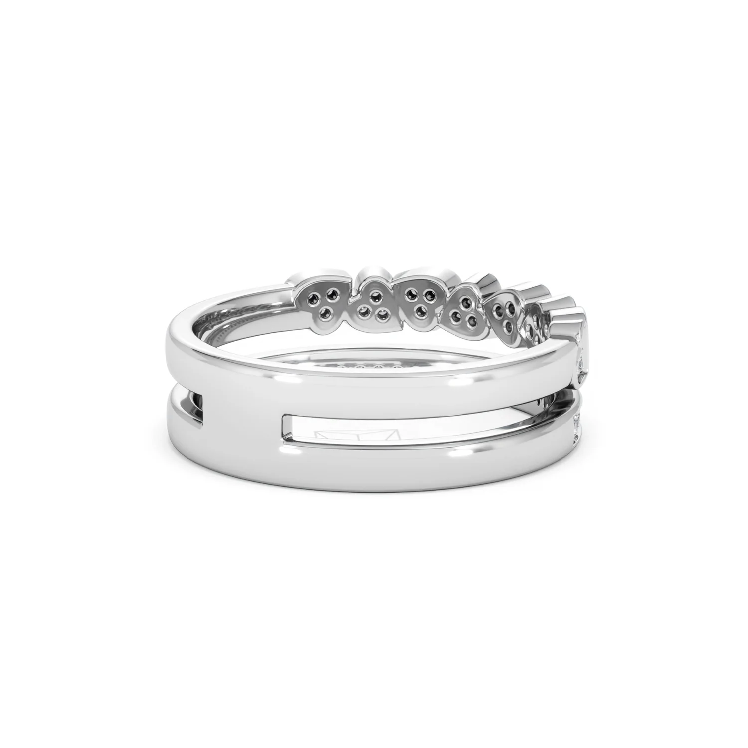 Double Heart Band Stacking Ring Lab Diamond 0.20ct in 925 Silver - Image 42