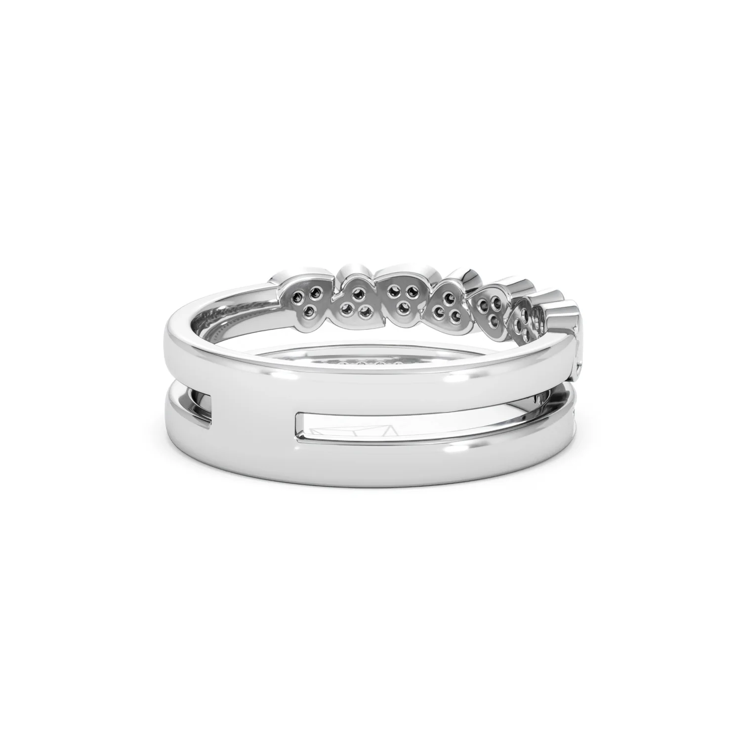 Double Heart Band Stacking Ring Lab Diamond 0.20ct in 925 Silver - Image 43
