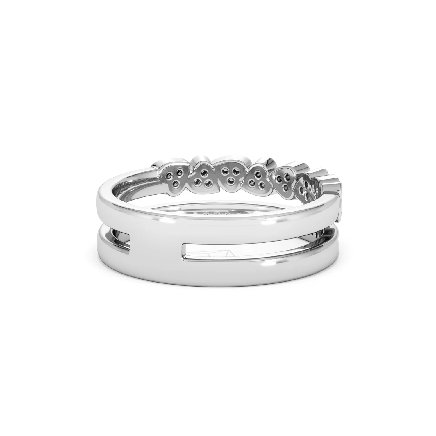 Double Heart Band Stacking Ring Lab Diamond 0.20ct in 925 Silver - Image 44