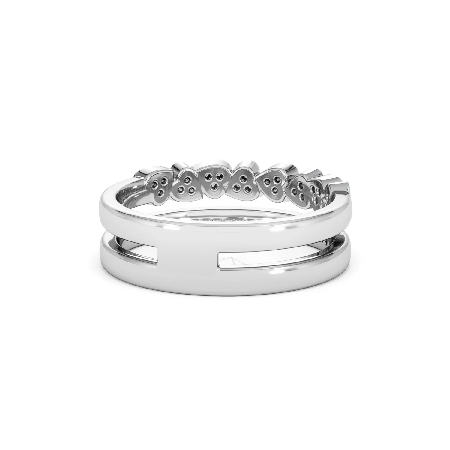 Double Heart Band Stacking Ring Lab Diamond 0.20ct in 925 Silver - Image 47