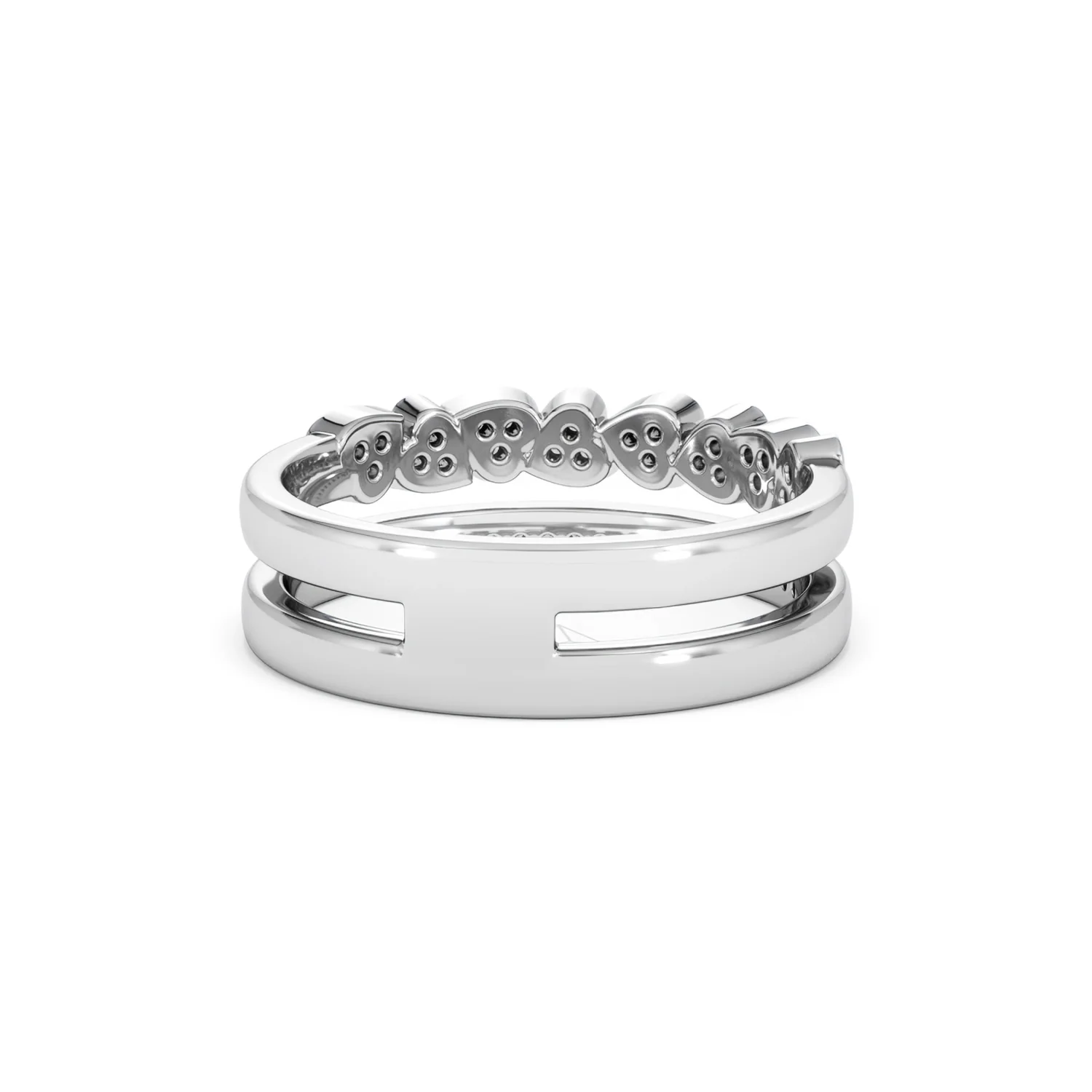Double Heart Band Stacking Ring Lab Diamond 0.20ct in 925 Silver - Image 48