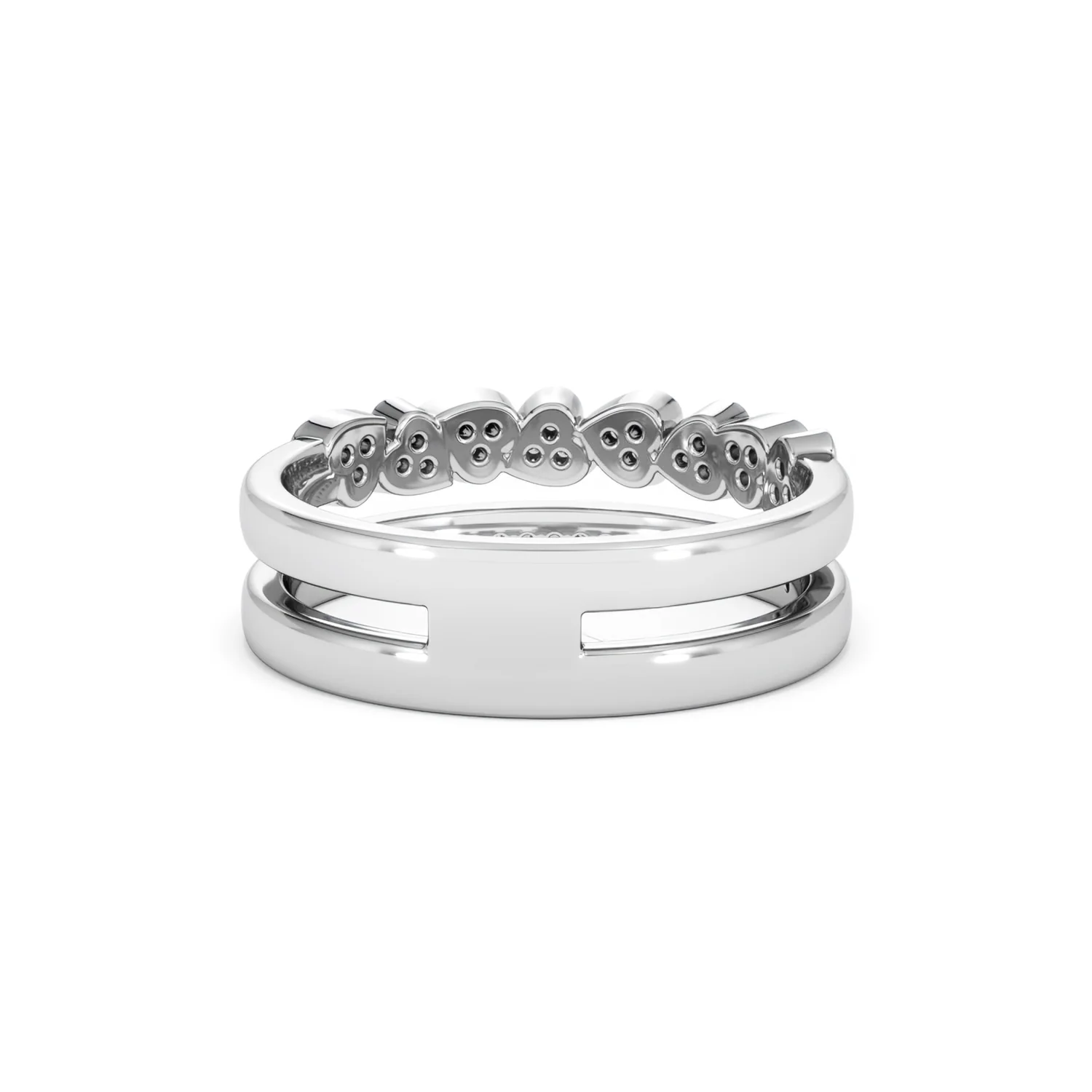Double Heart Band Stacking Ring Lab Diamond 0.20ct in 925 Silver - Image 49