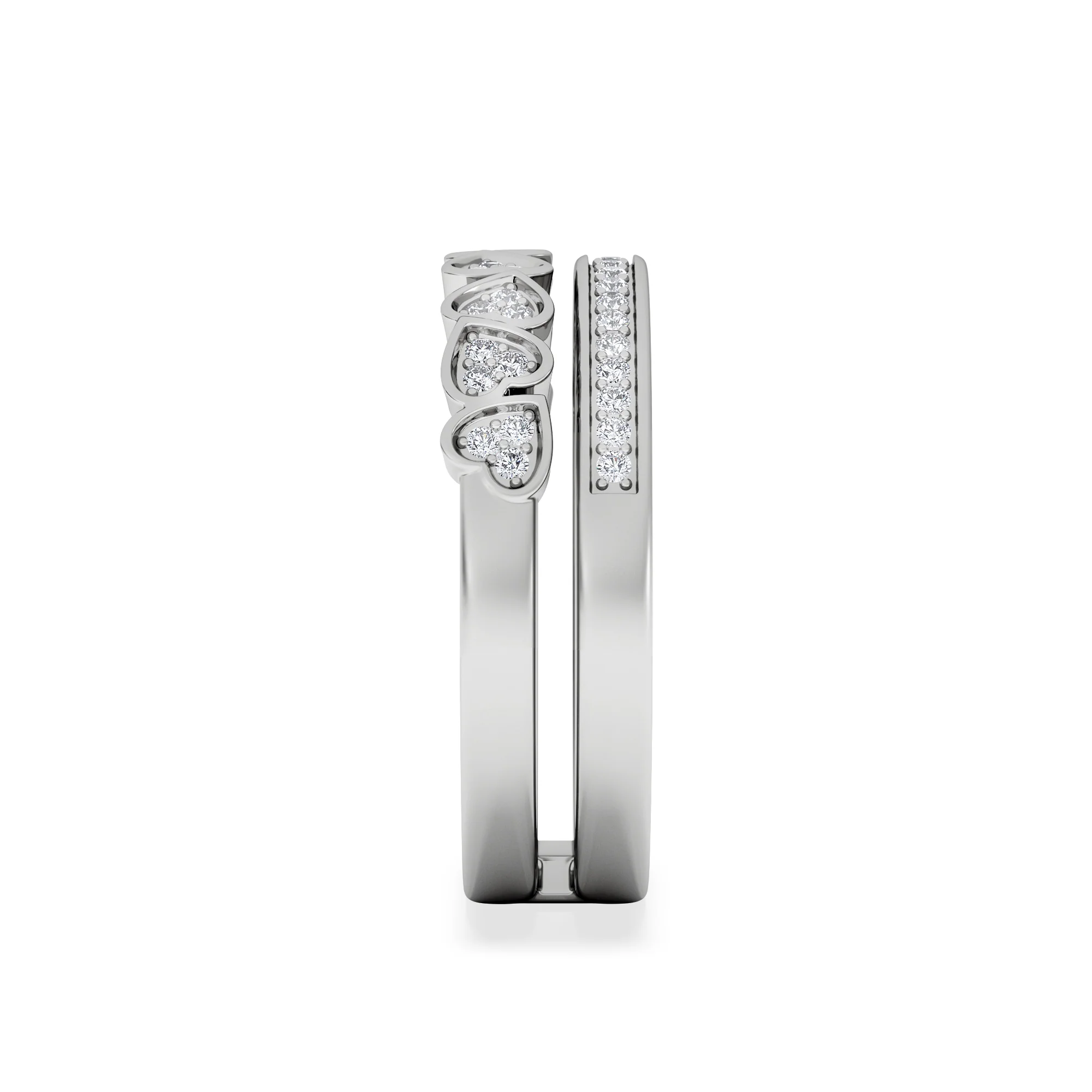 Double Heart Band Stacking Ring Lab Diamond 0.20ct in 925 Silver - Image 5