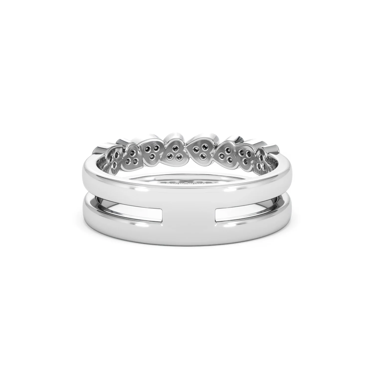 Double Heart Band Stacking Ring Lab Diamond 0.20ct in 925 Silver - Image 51