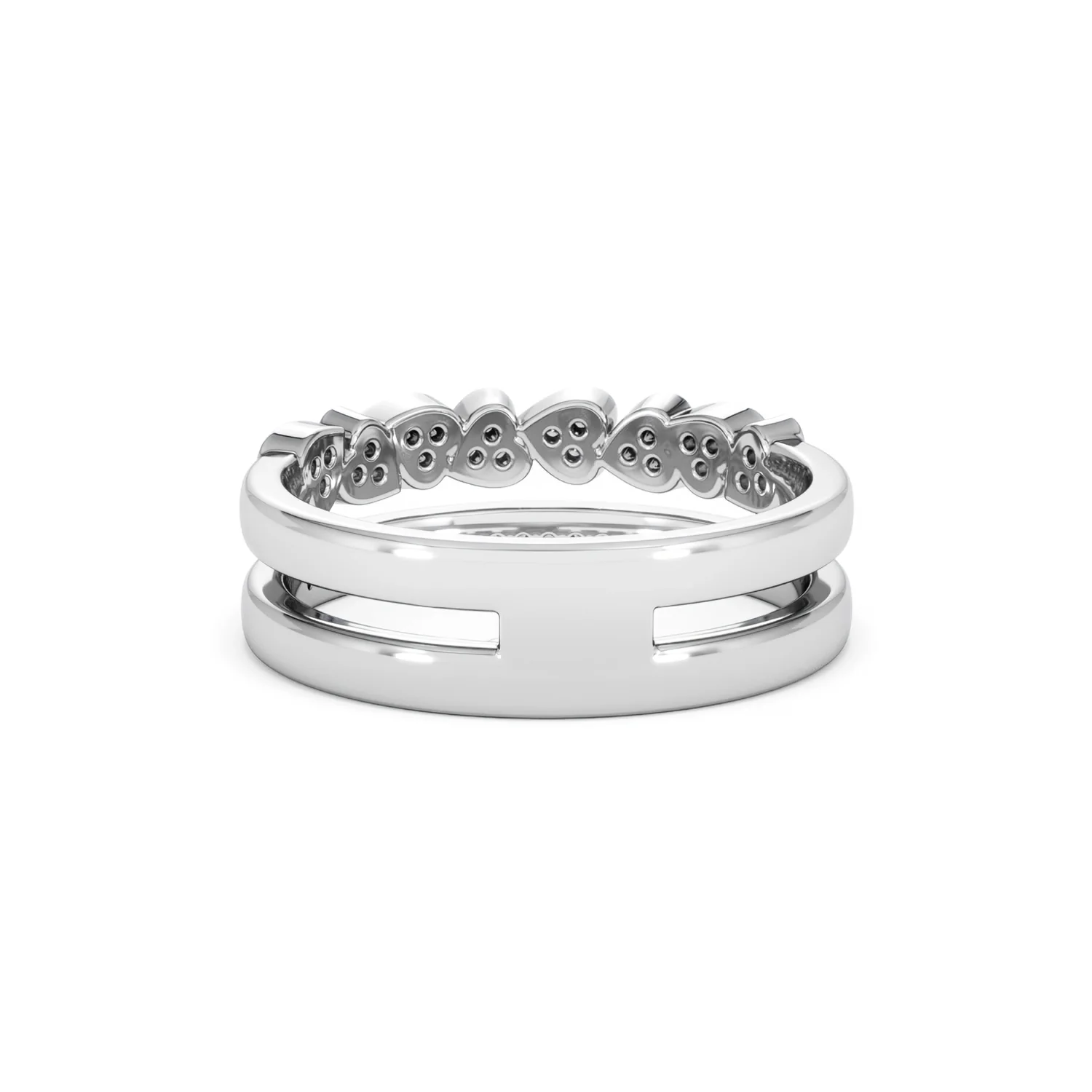 Double Heart Band Stacking Ring Lab Diamond 0.20ct in 925 Silver - Image 52