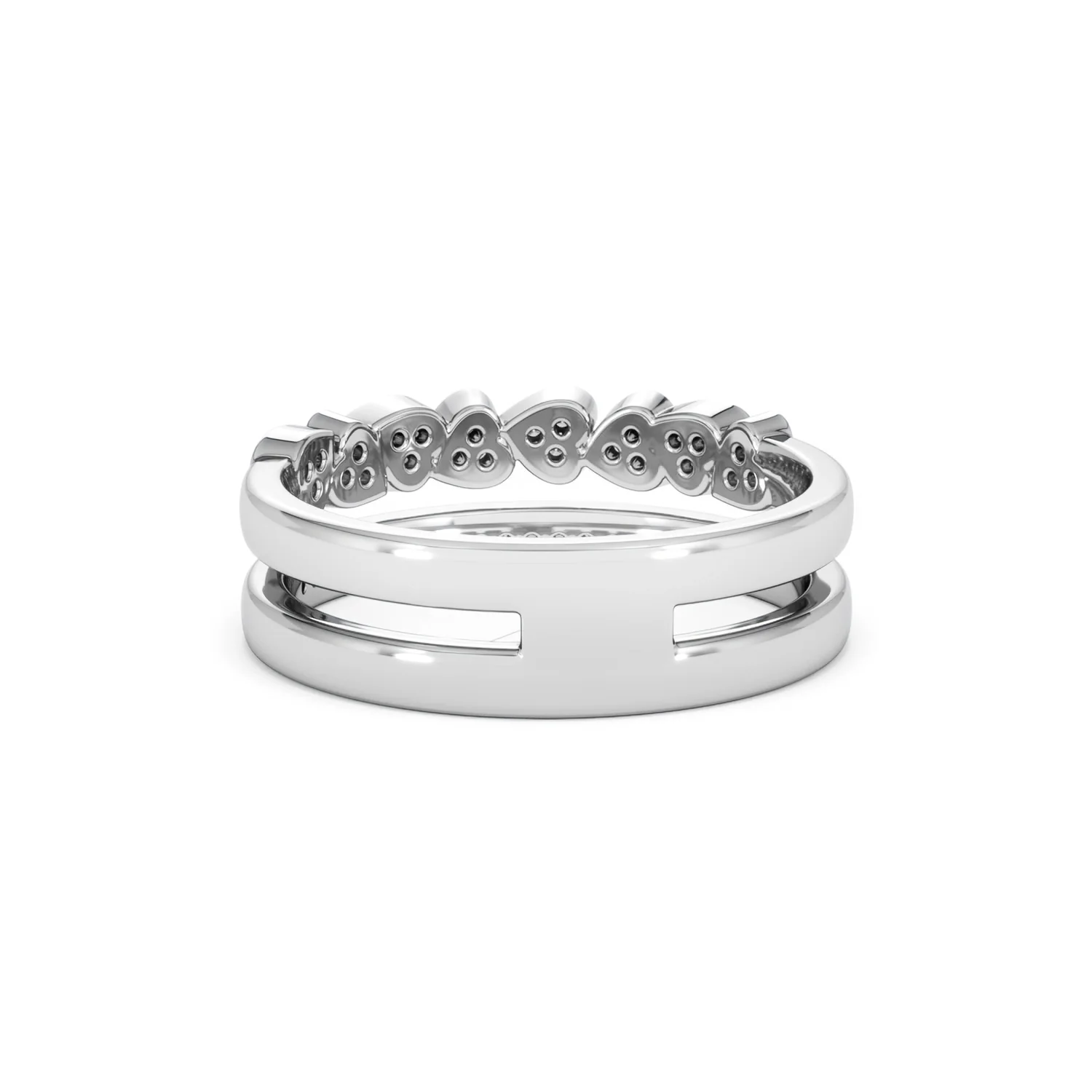 Double Heart Band Stacking Ring Lab Diamond 0.20ct in 925 Silver - Image 53