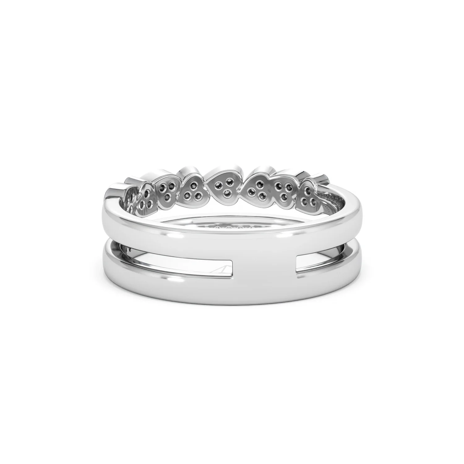 Double Heart Band Stacking Ring Lab Diamond 0.20ct in 925 Silver - Image 54