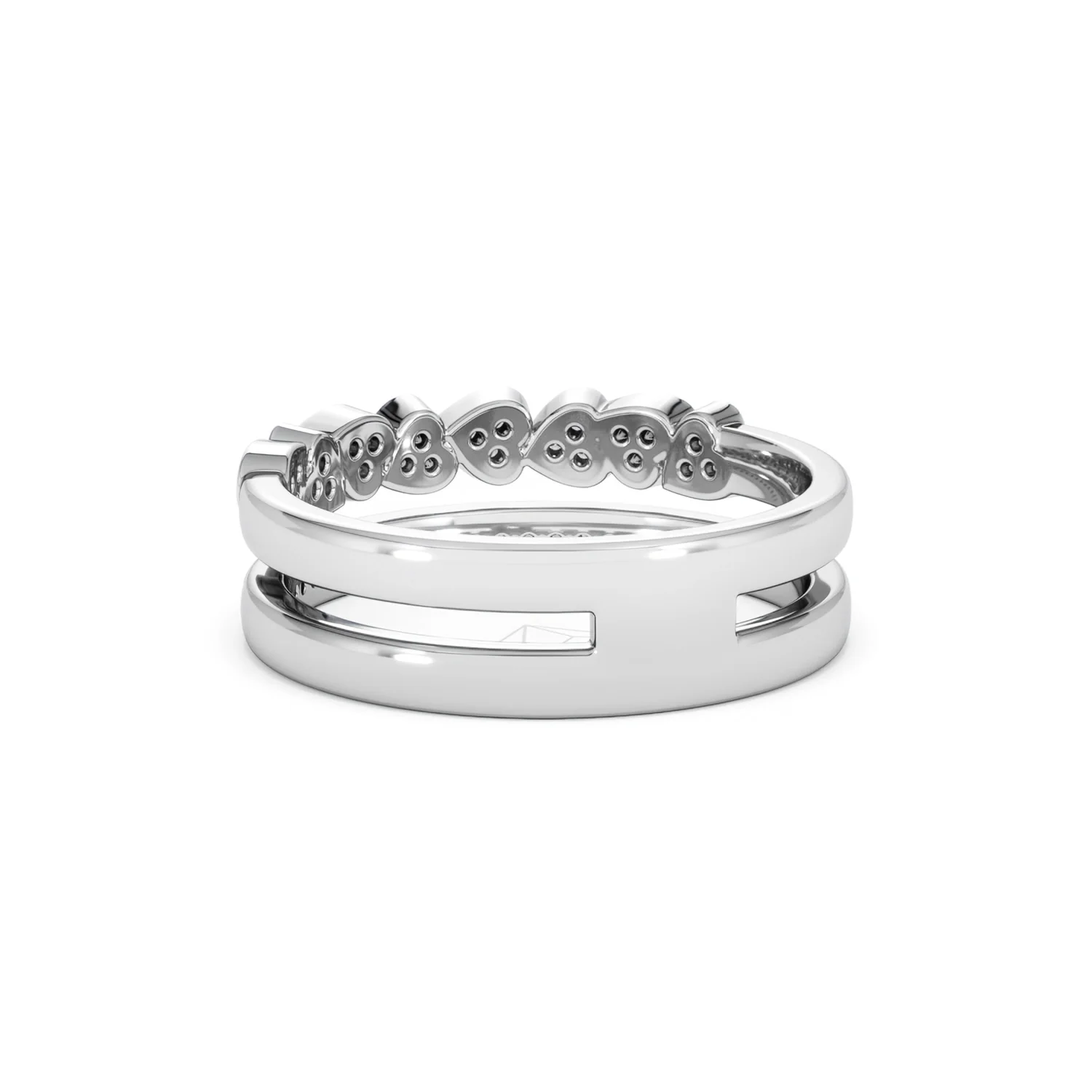 Double Heart Band Stacking Ring Lab Diamond 0.20ct in 925 Silver - Image 56