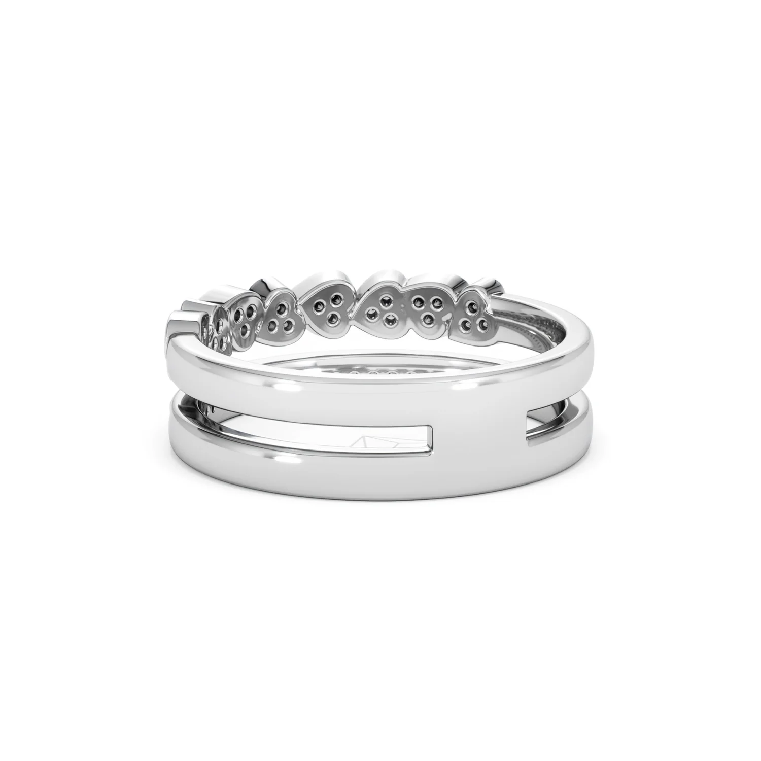 Double Heart Band Stacking Ring Lab Diamond 0.20ct in 925 Silver - Image 57