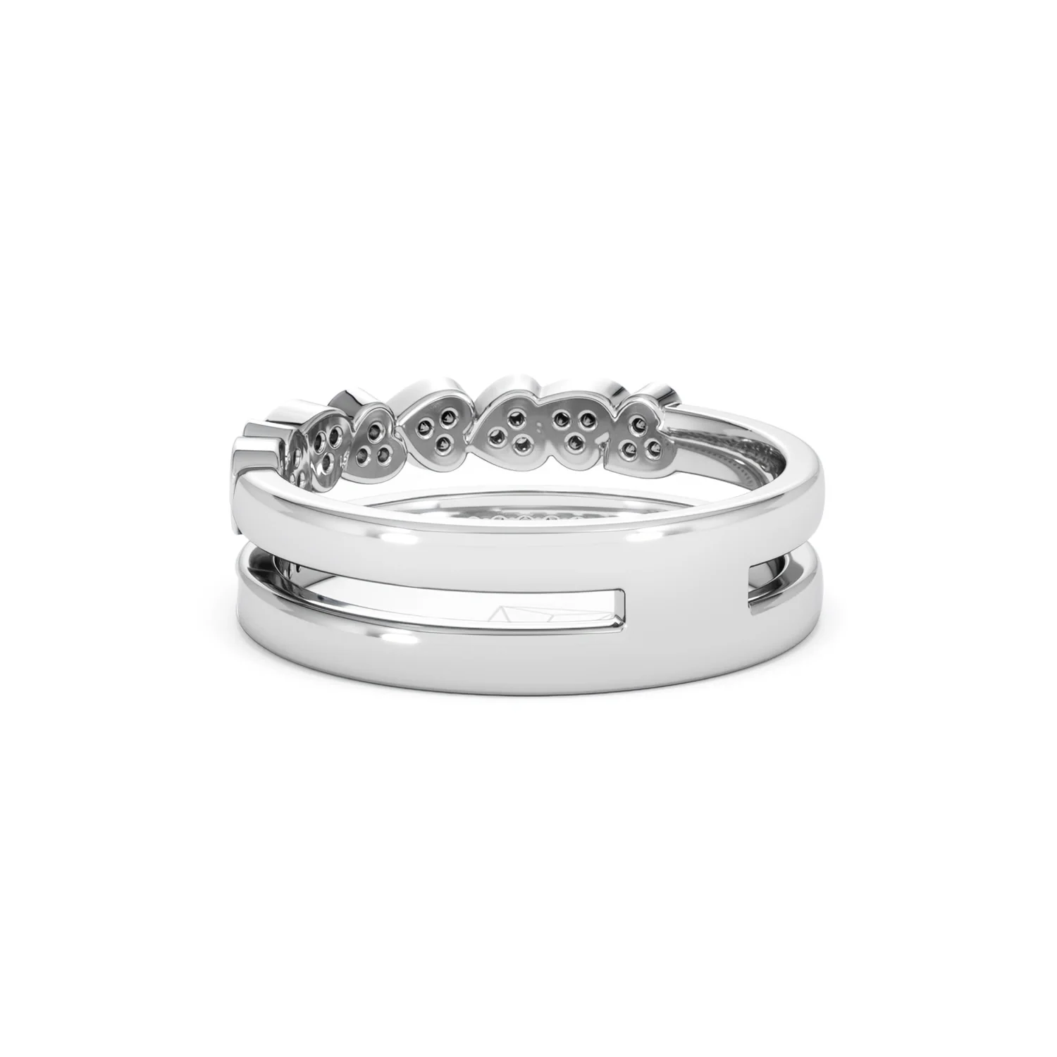 Double Heart Band Stacking Ring Lab Diamond 0.20ct in 925 Silver - Image 58