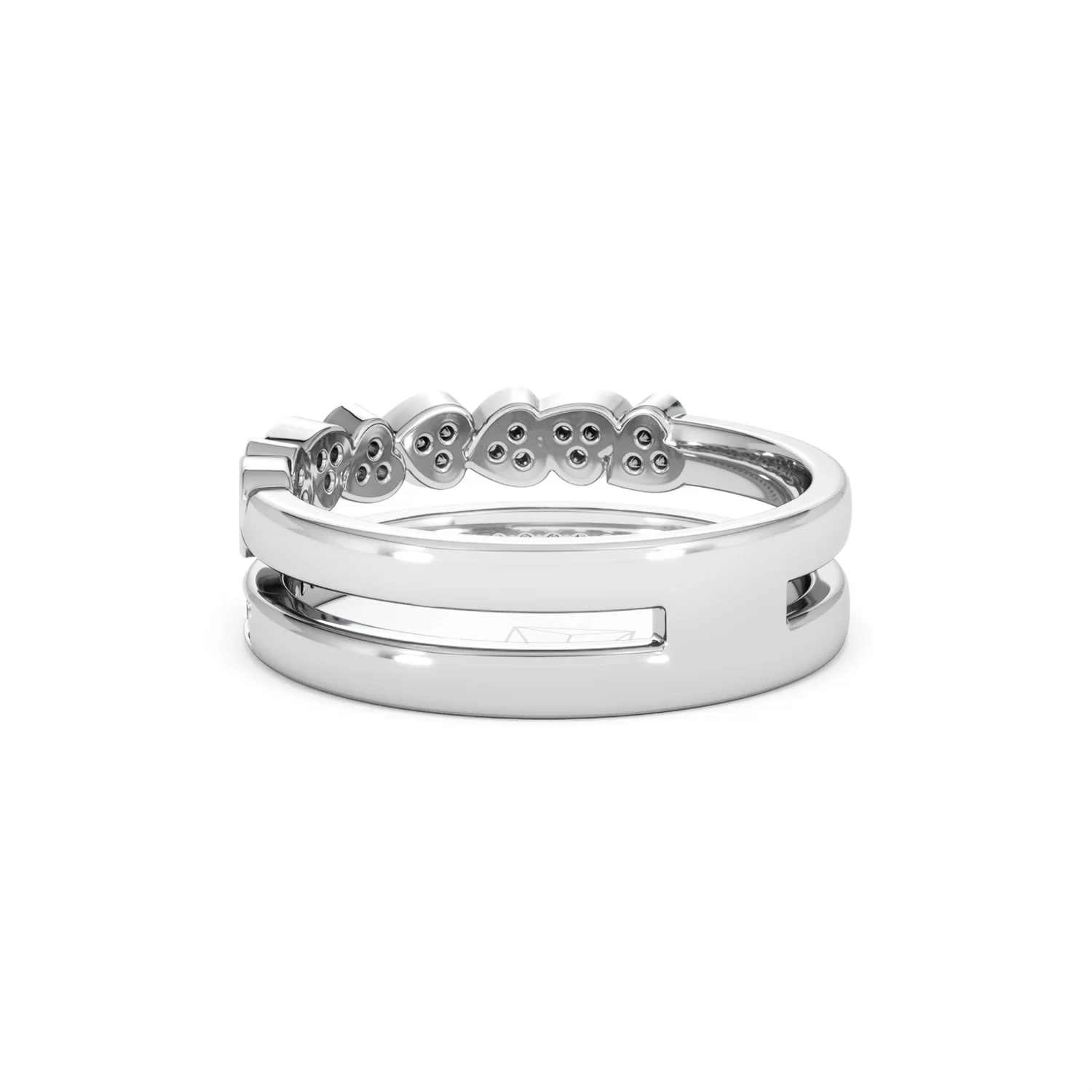 Double Heart Band Stacking Ring Lab Diamond 0.20ct in 925 Silver - Image 59
