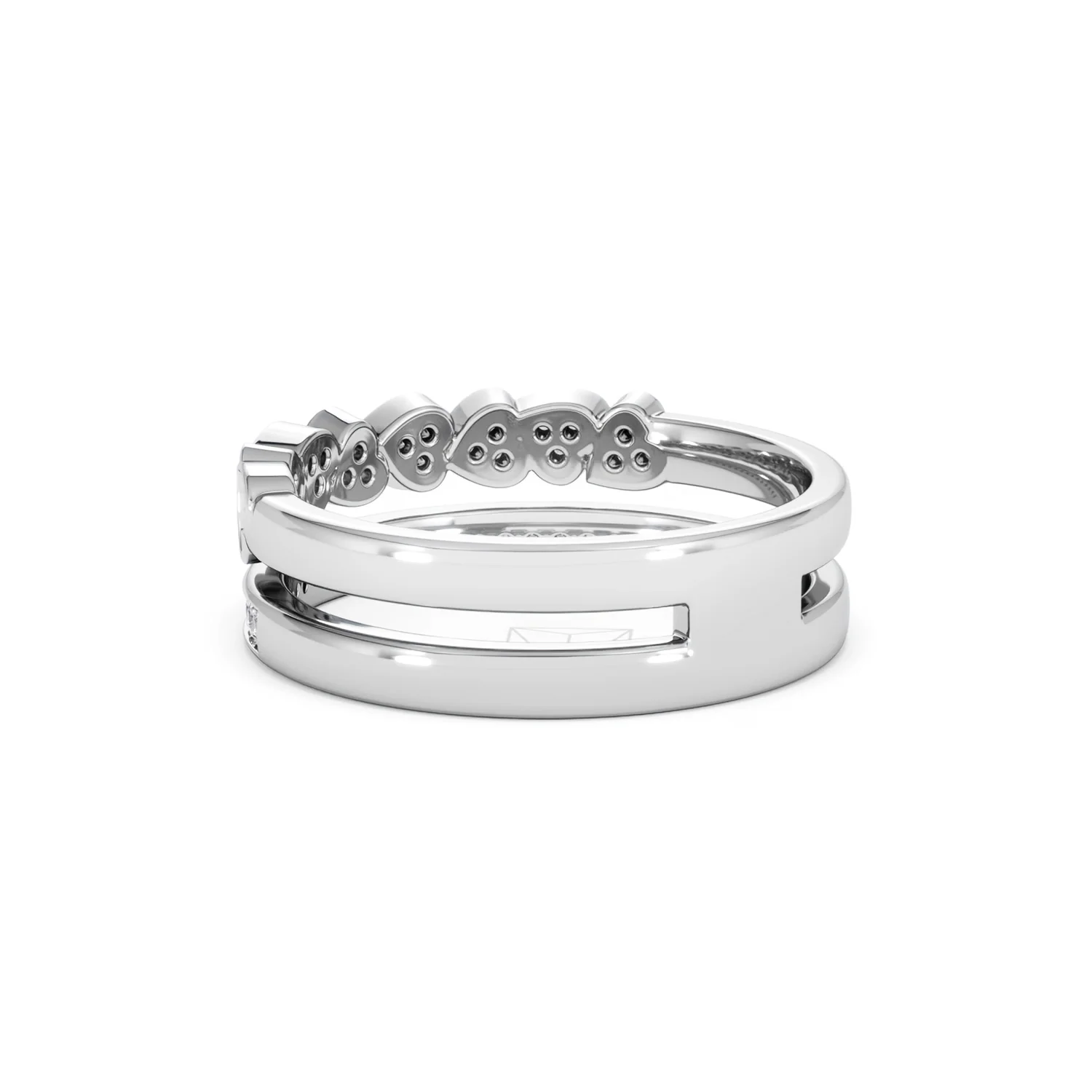 Double Heart Band Stacking Ring Lab Diamond 0.20ct in 925 Silver - Image 60