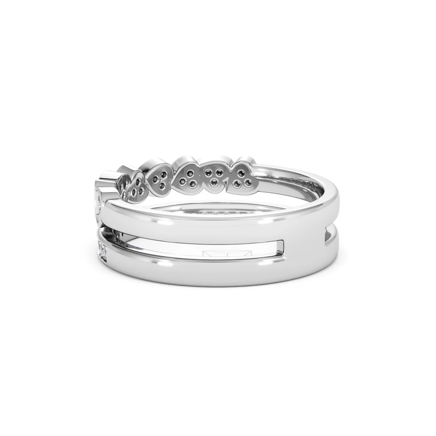 Double Heart Band Stacking Ring Lab Diamond 0.20ct in 925 Silver - Image 61
